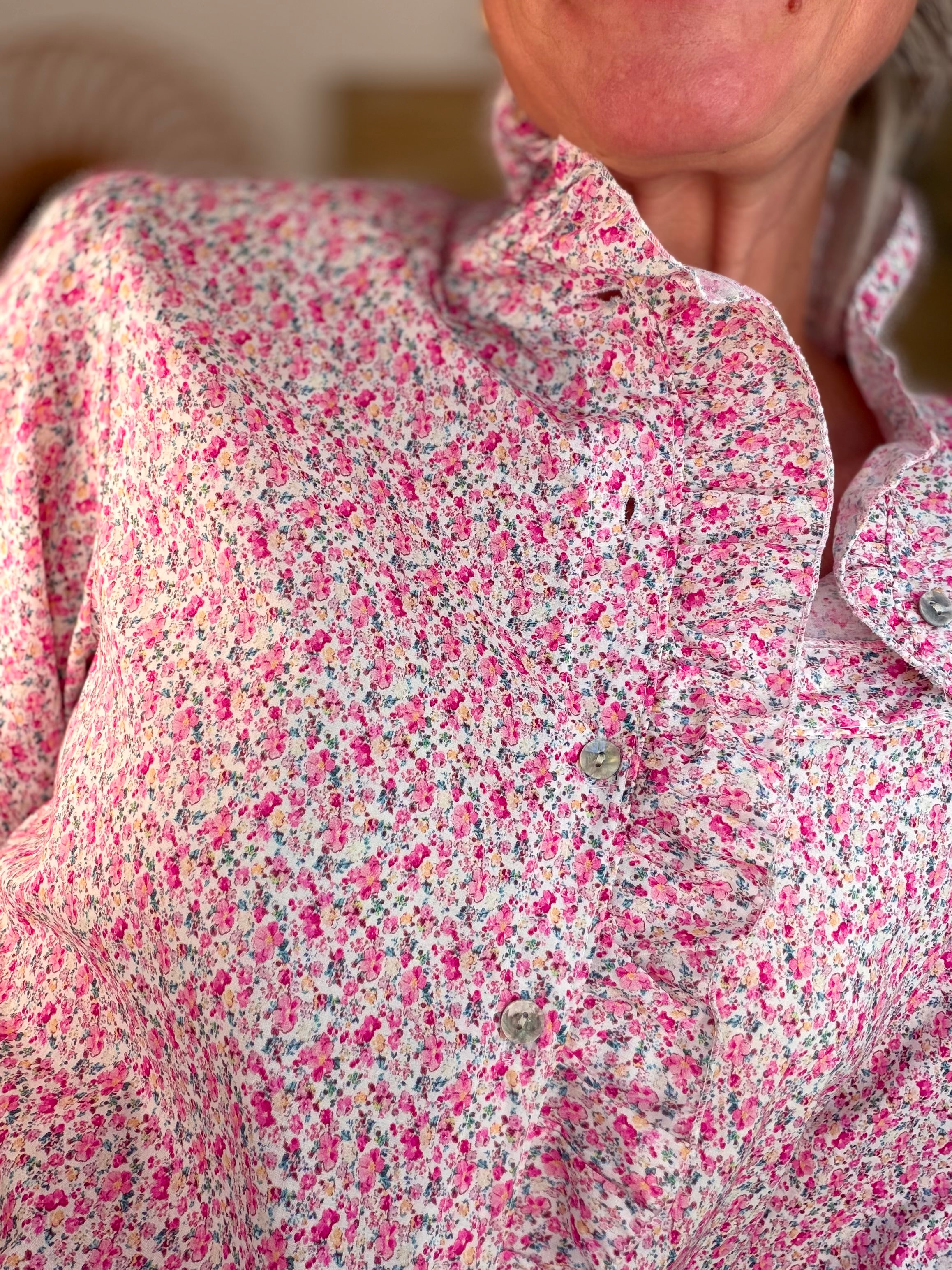 Chemise imprimée Liberty col volanté HÉLOÏSE - Rose