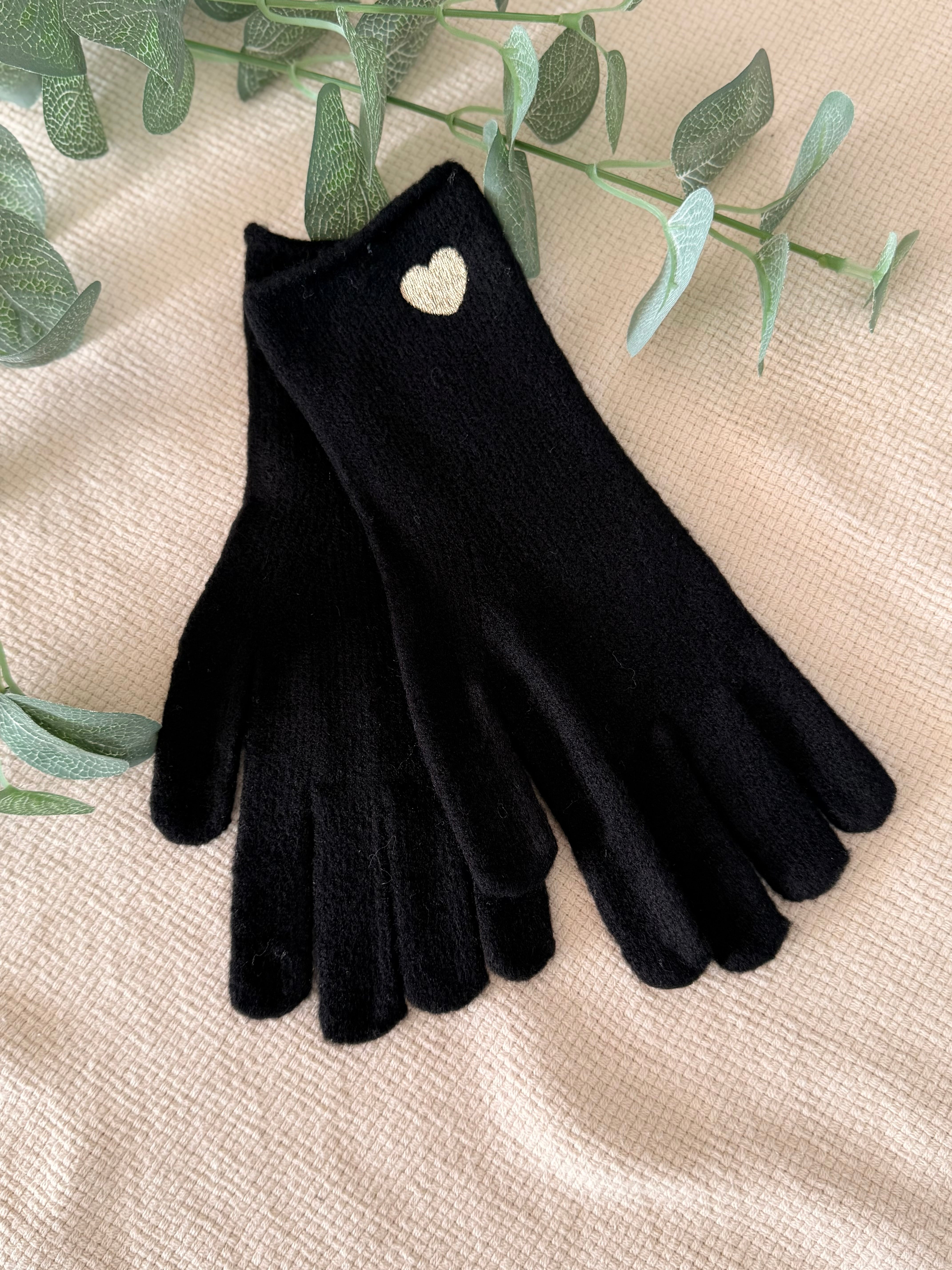 Gants CHLOÉ avec coeur doré brodé 💛 et ouverture index et pouce 👌🏼
