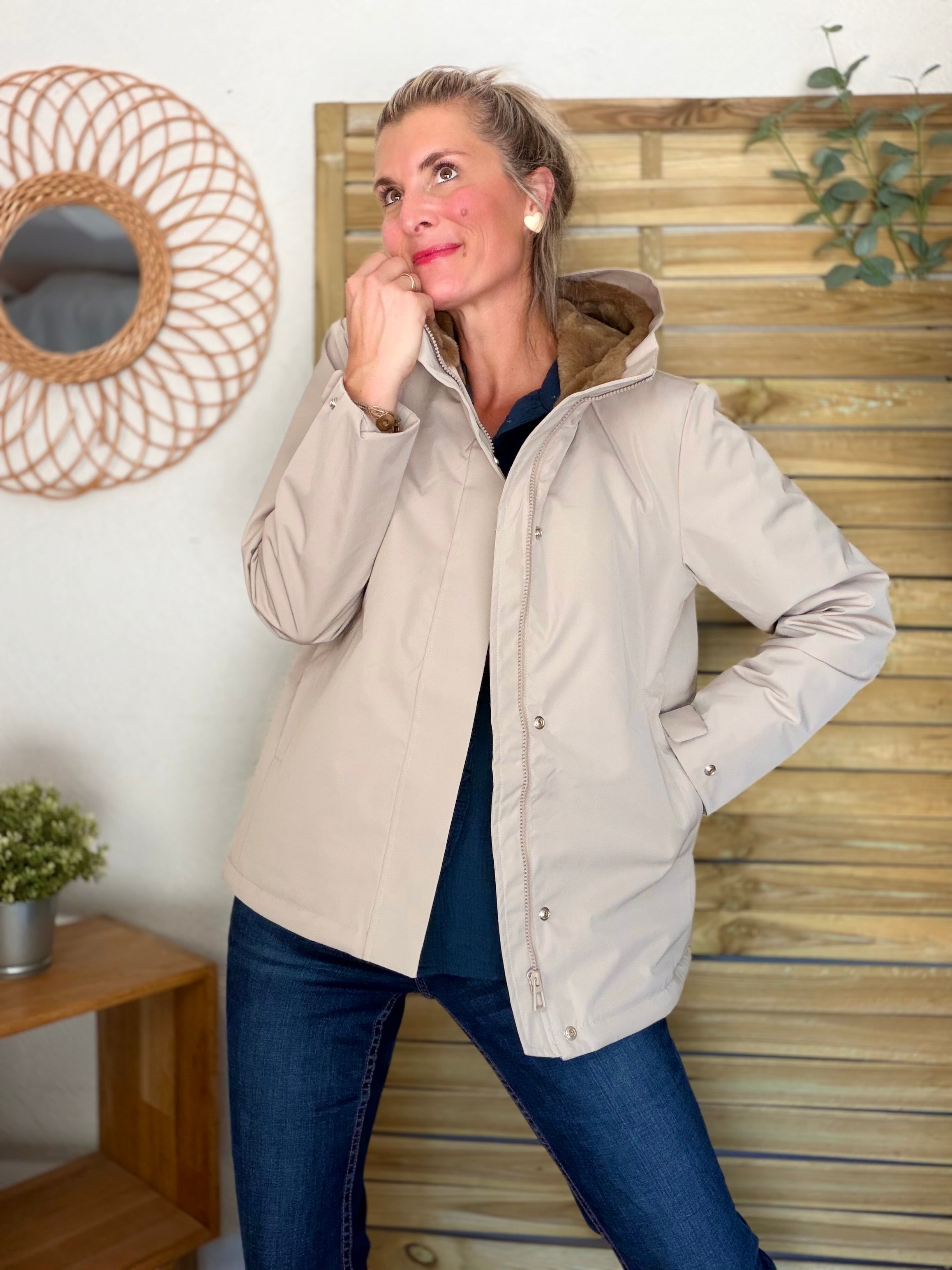 LAURA JO - Parka fourrée imperméable AMBRE MI-LONG - Beige / Camel