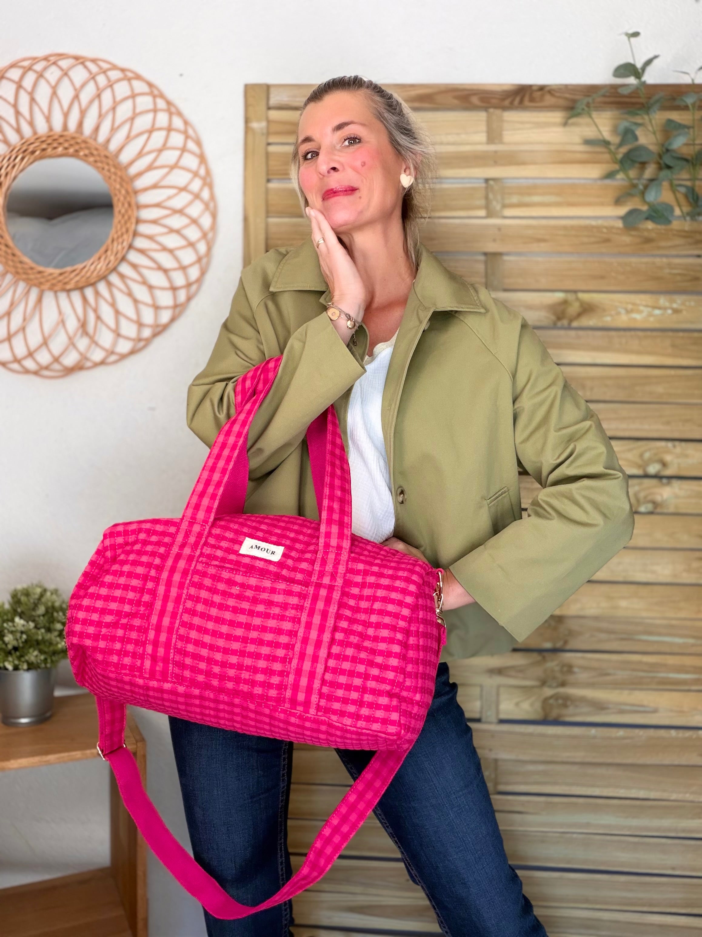 Sac polochon imprimé Vichy rose Amour NOA