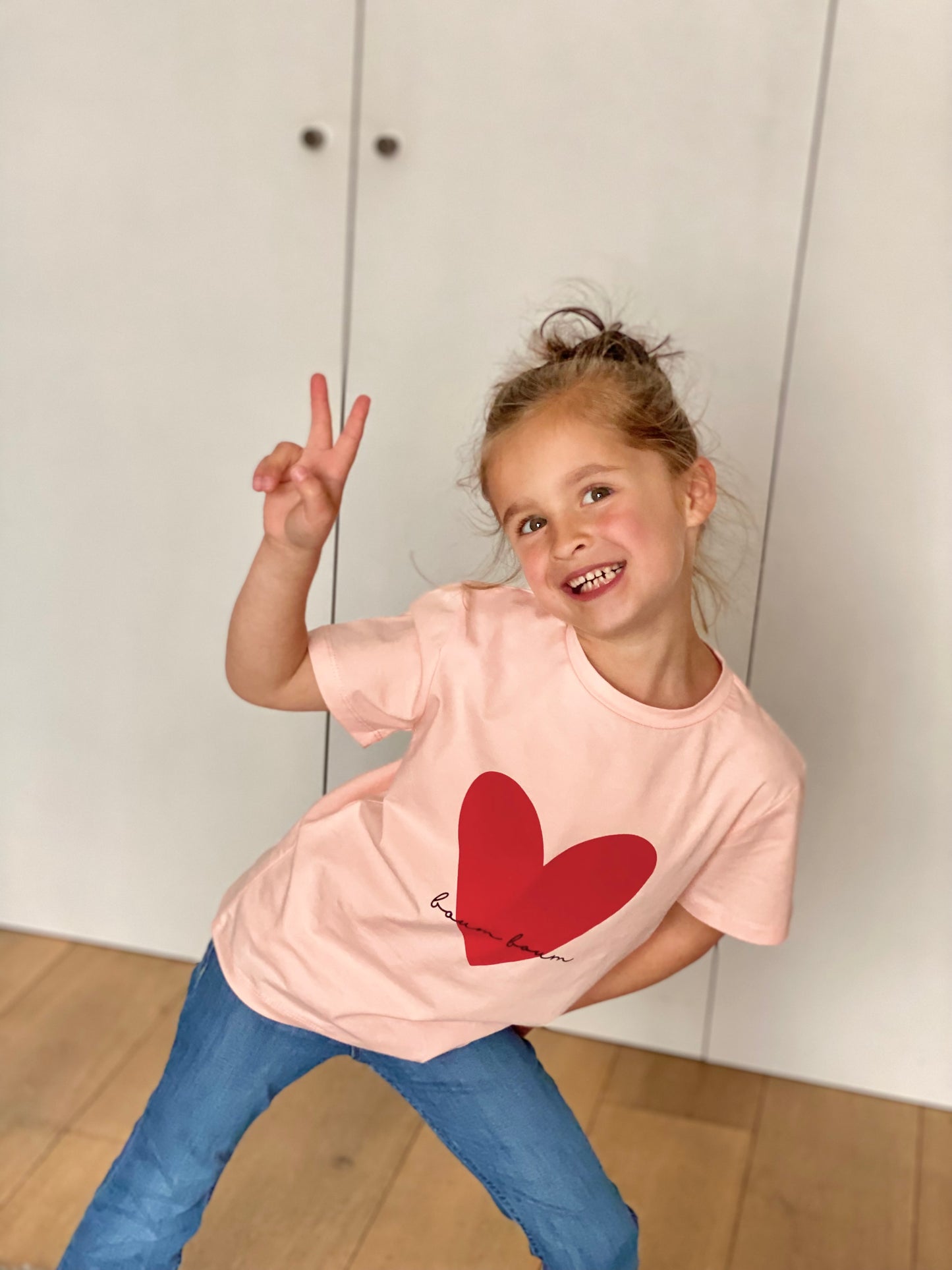 Tee shirt FAMILY rose, coeur rouge BOUM BOUM - taille 2 ans au XL - SOLDES