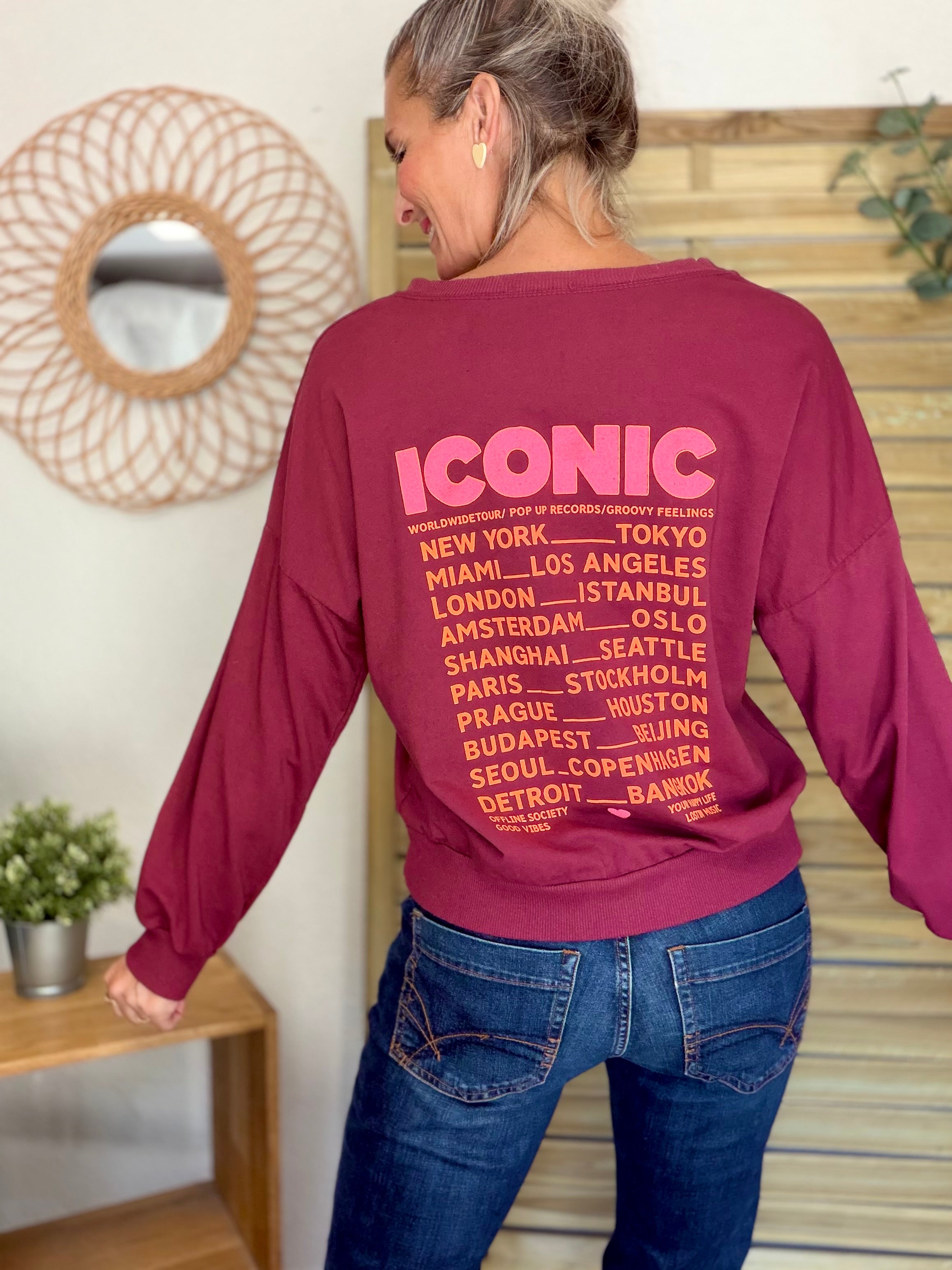 Sweat ICONIC léger 100% coton FAUSTINE Bordeaux (taille 36 à 46)