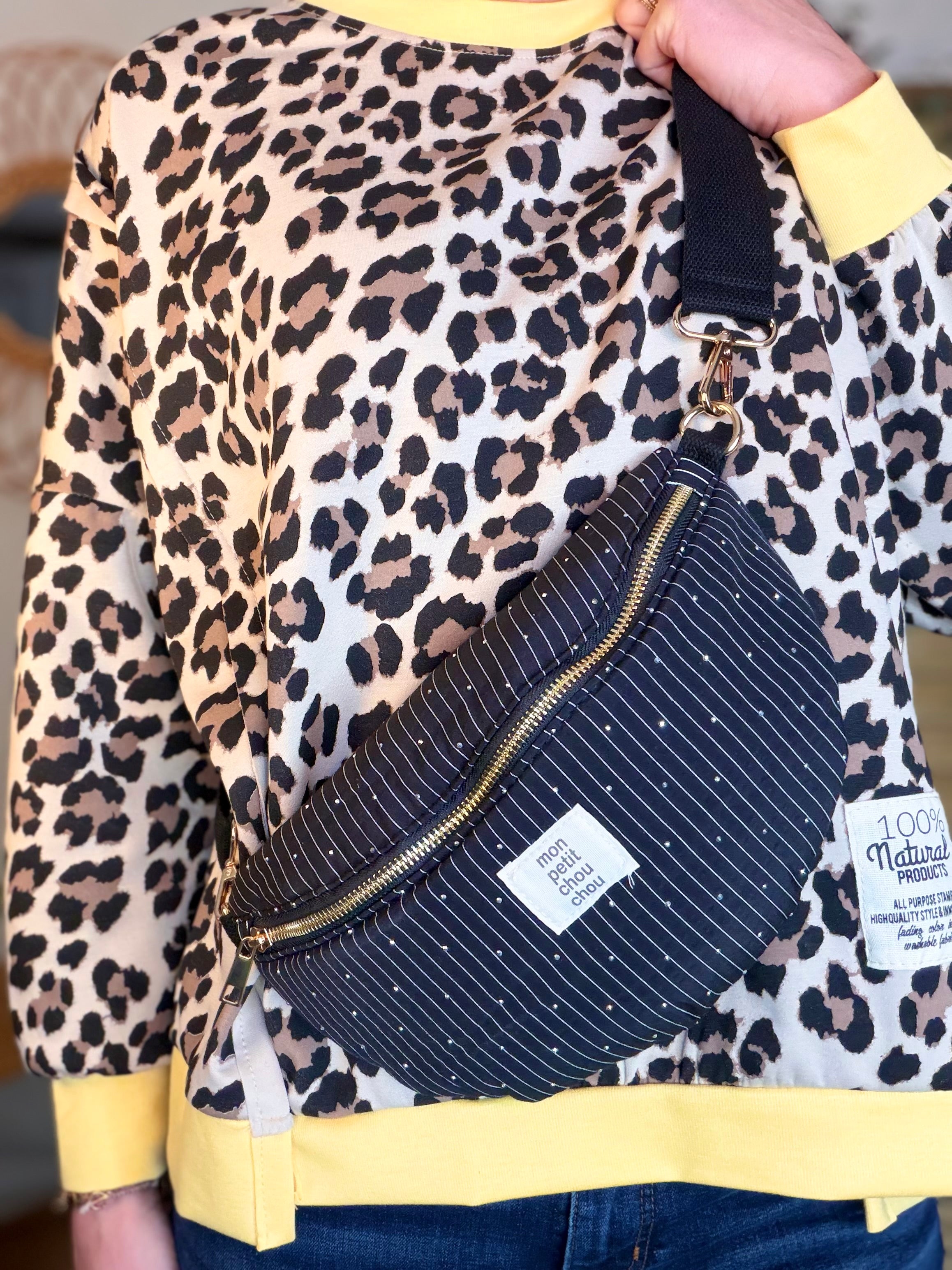 Sac banane avec strass BONNIE - Rayée noir