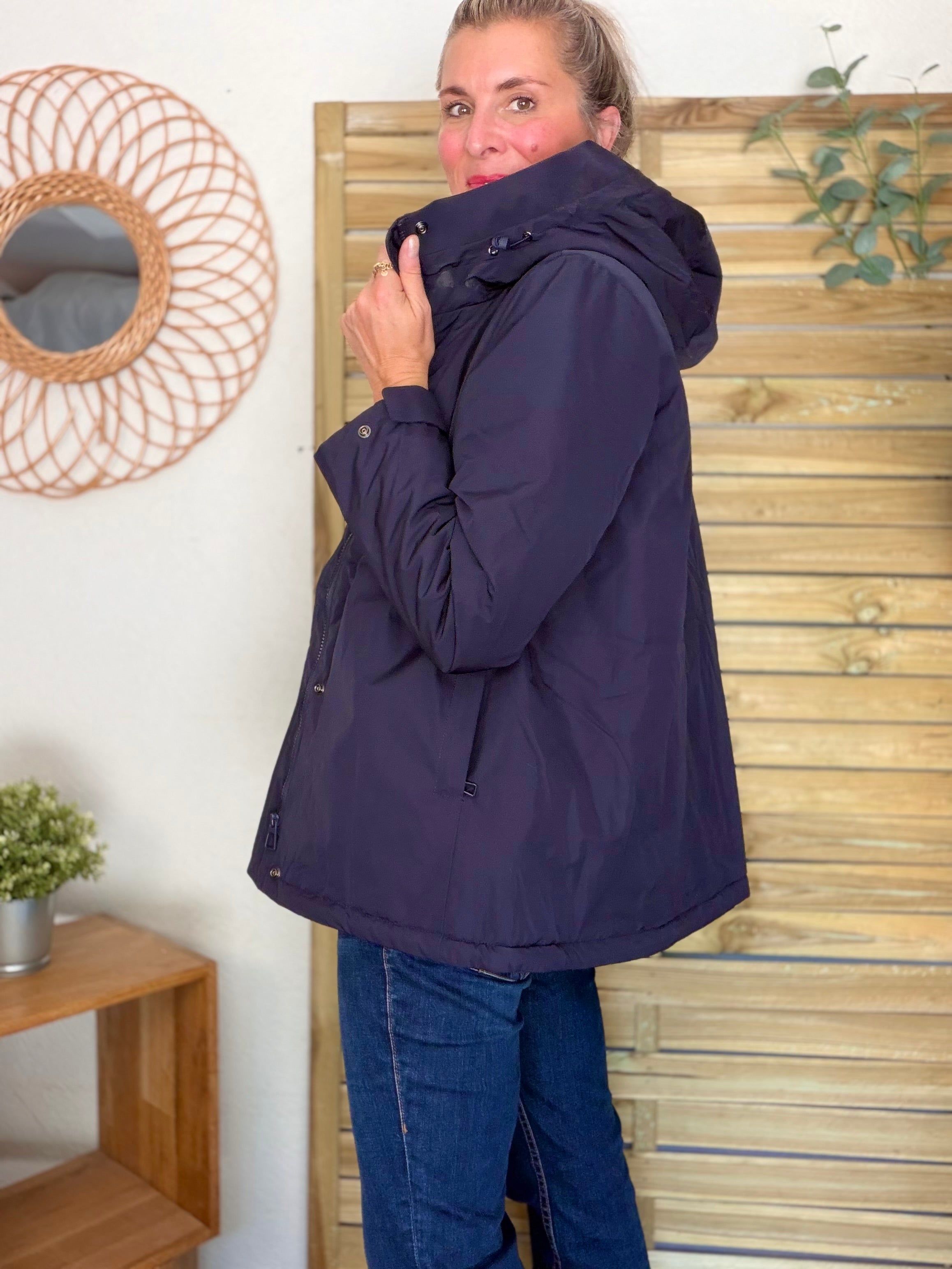 LAURA JO - Parka fourrée imperméable AMBRE MI-LONG - Bleu marine / Beige