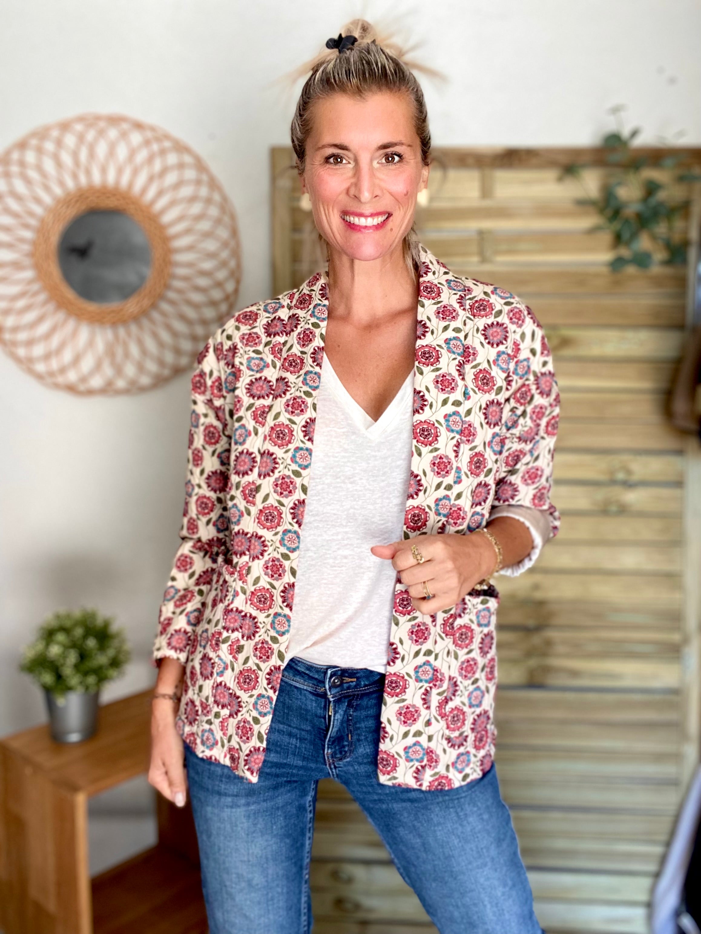 Veste matelassée SUZANNE - imprimé floral rose - taille unique