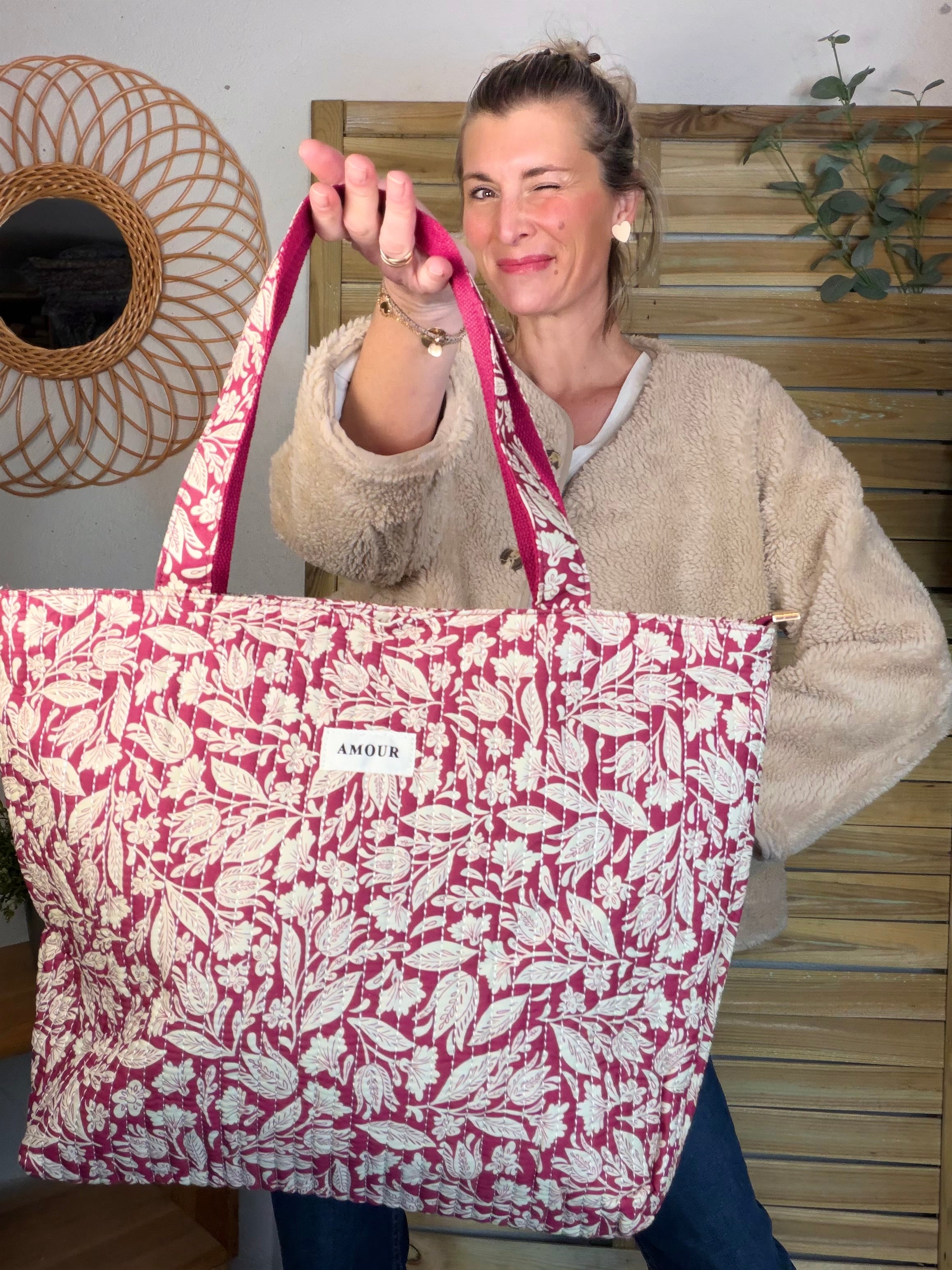 Sac cabas imprimé PIERCE - fleuri Magenta