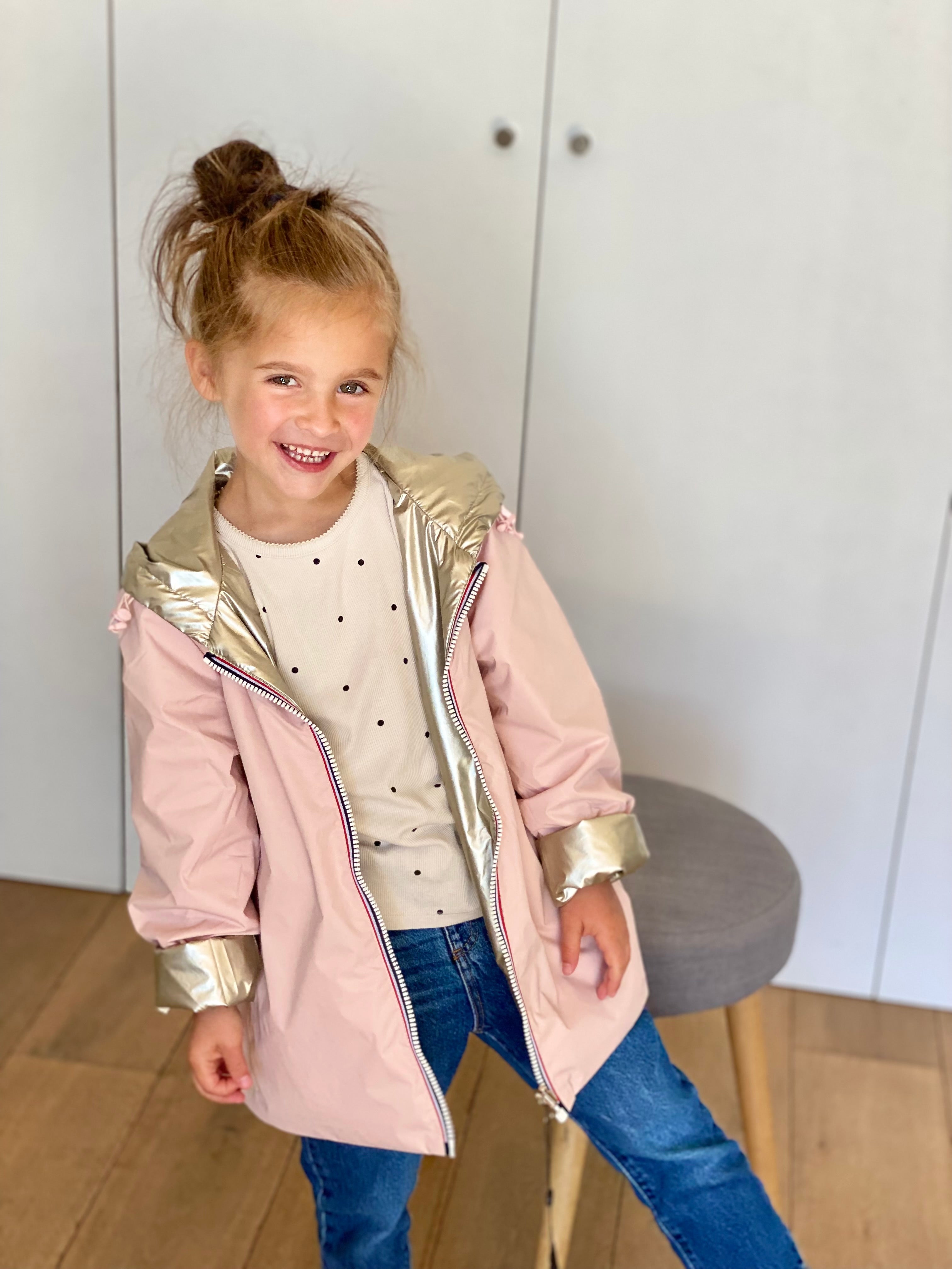 Imperméable réversible rembourré LOUISON KIDS enfant (mixte) - Rose clair / Doré