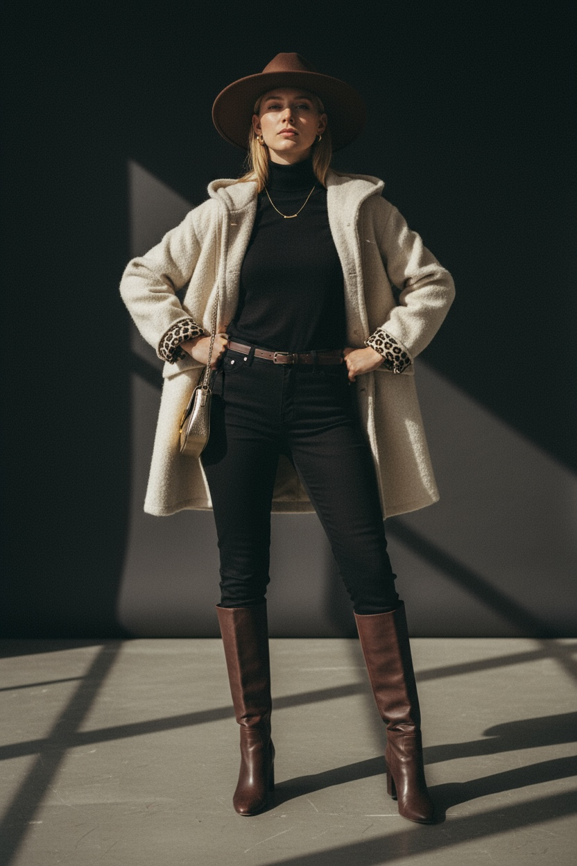 Manteau en laine EUGÉNIE avec détails Léo 🐆 - Crème