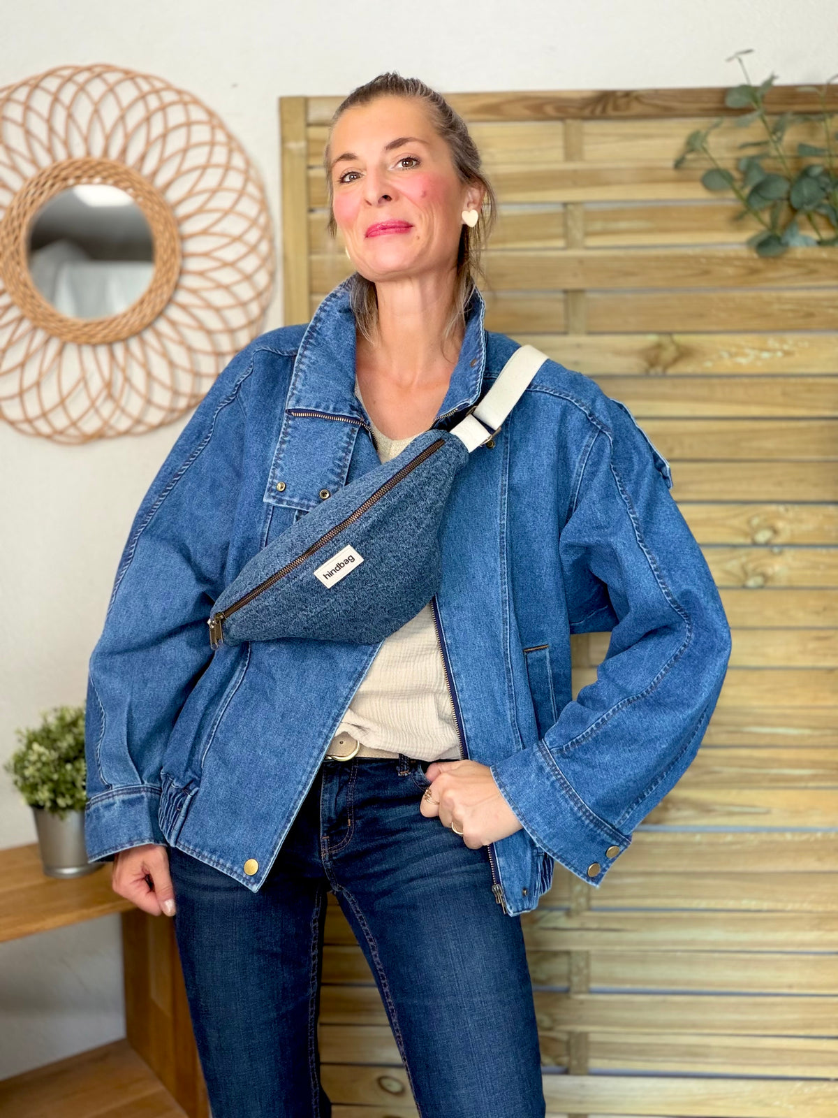HINDBAG OLIVIA - Sac banane Denim bleu foncé