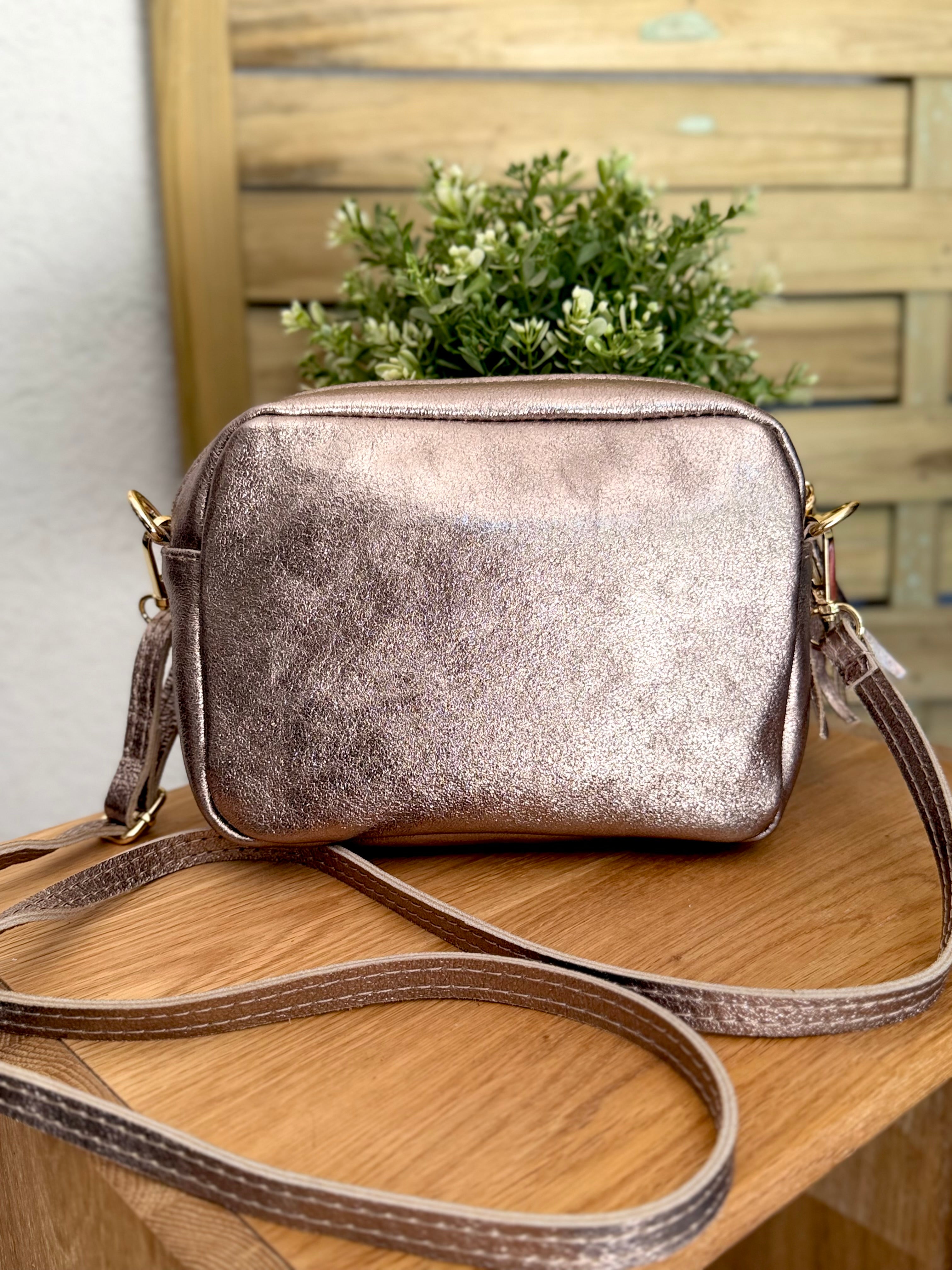 Sac bandoulière en cuir irisé - CHERRY - Bronze