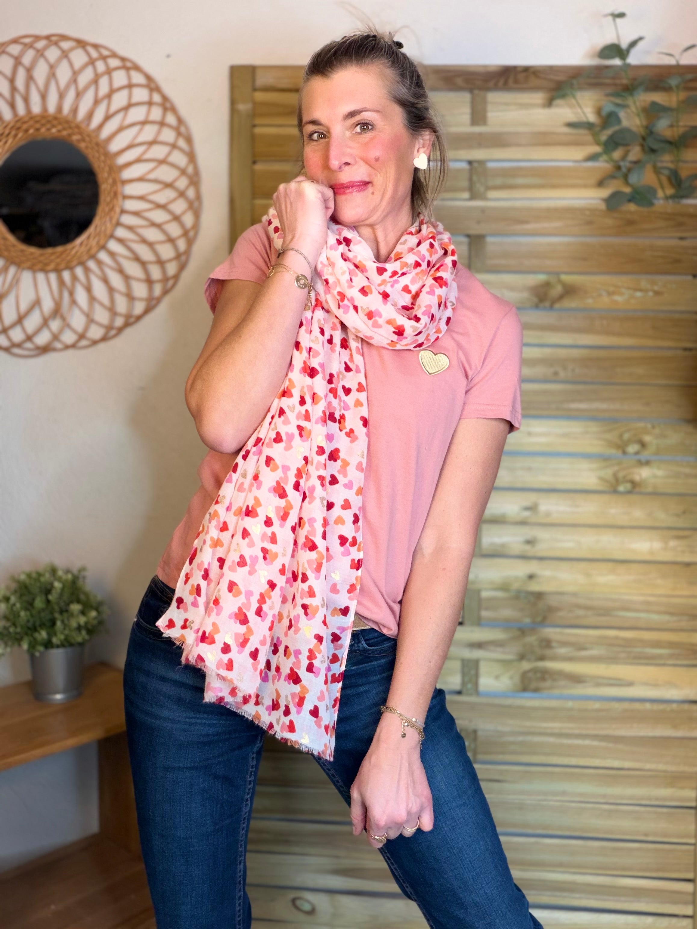 Foulard Cœurs SIGRID - Rouge Rose ❤️💛🩷