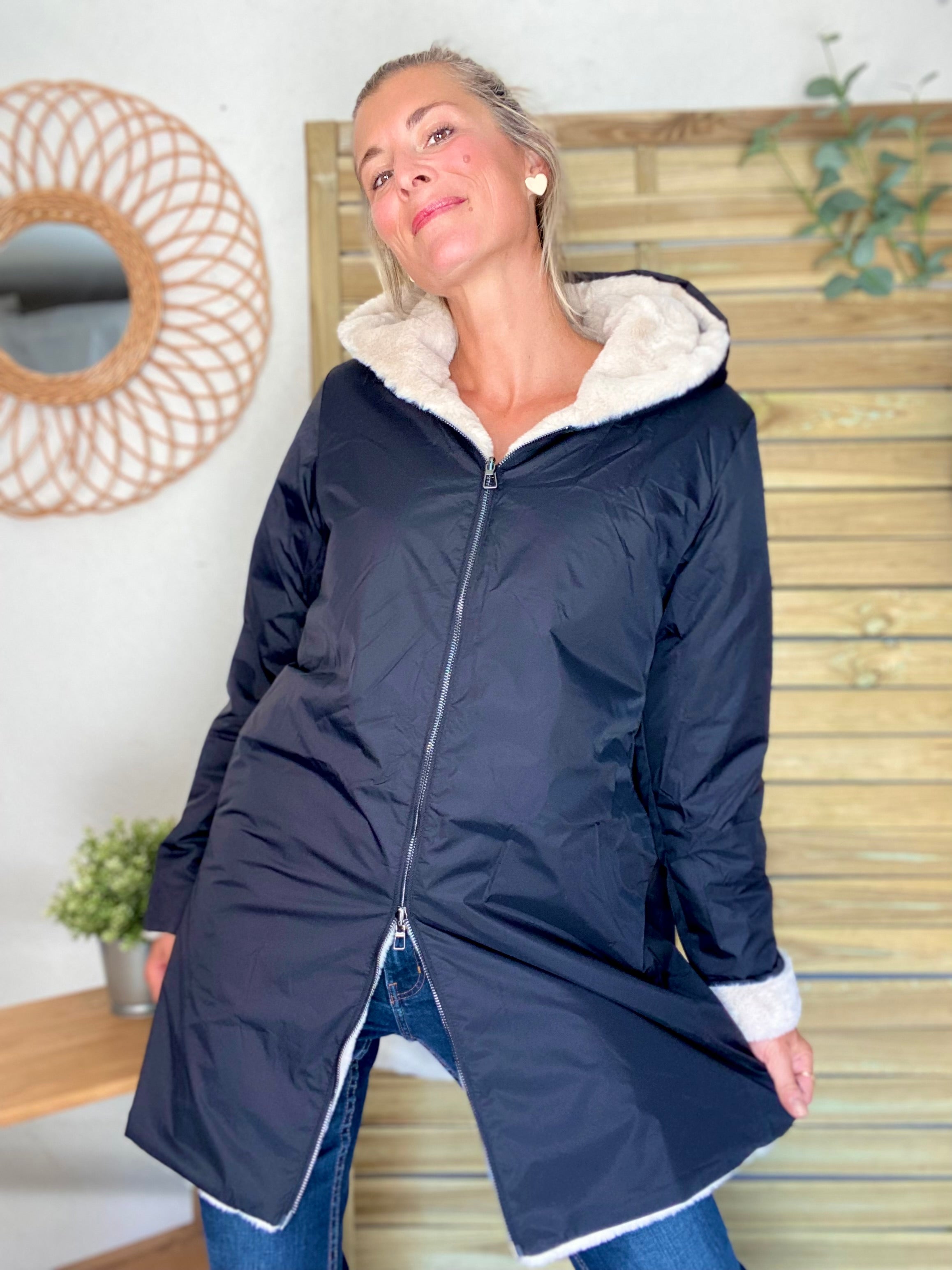 Parka Imperméable réversible fourrée Noir / Beige ALIX - LAURA JO
