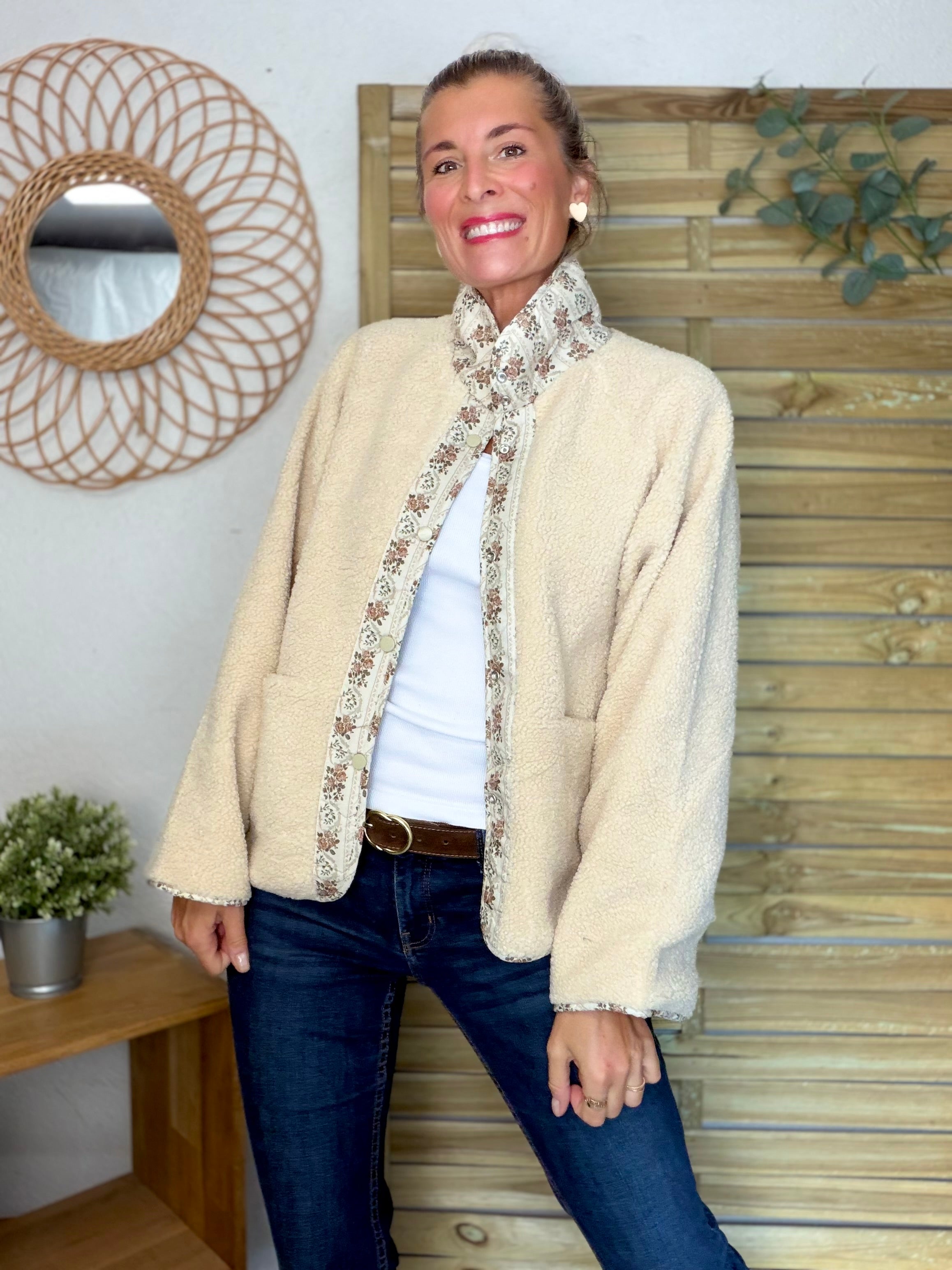 Veste réversible Sherpa ODETTE Beige / Fleurie