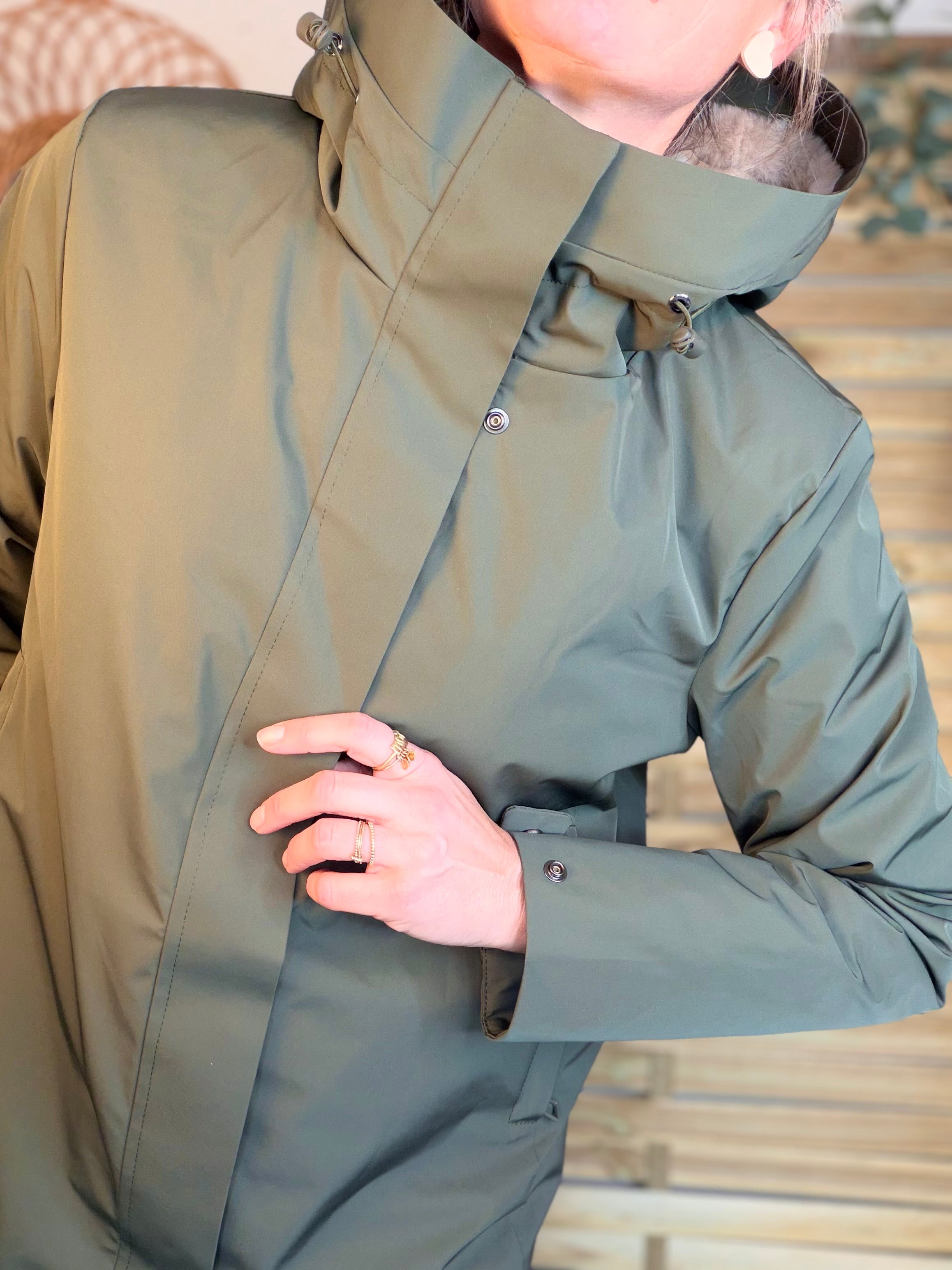 Parka fourrée imperméable AMBRE - Kaki / Beige - LAURA JO