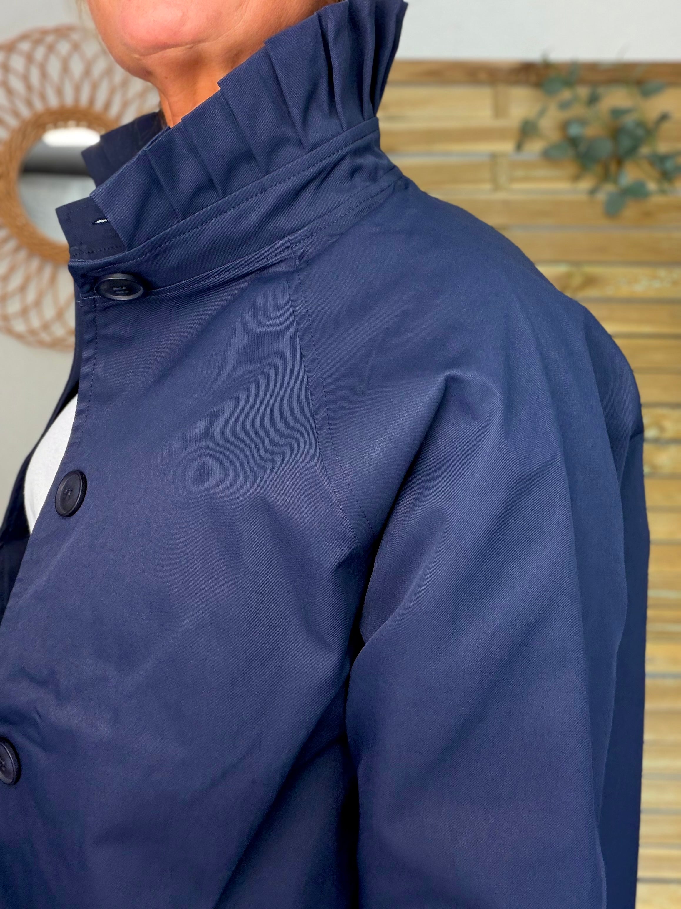Veste Trench col victorien, revers carreaux - VICKY Bleu marine