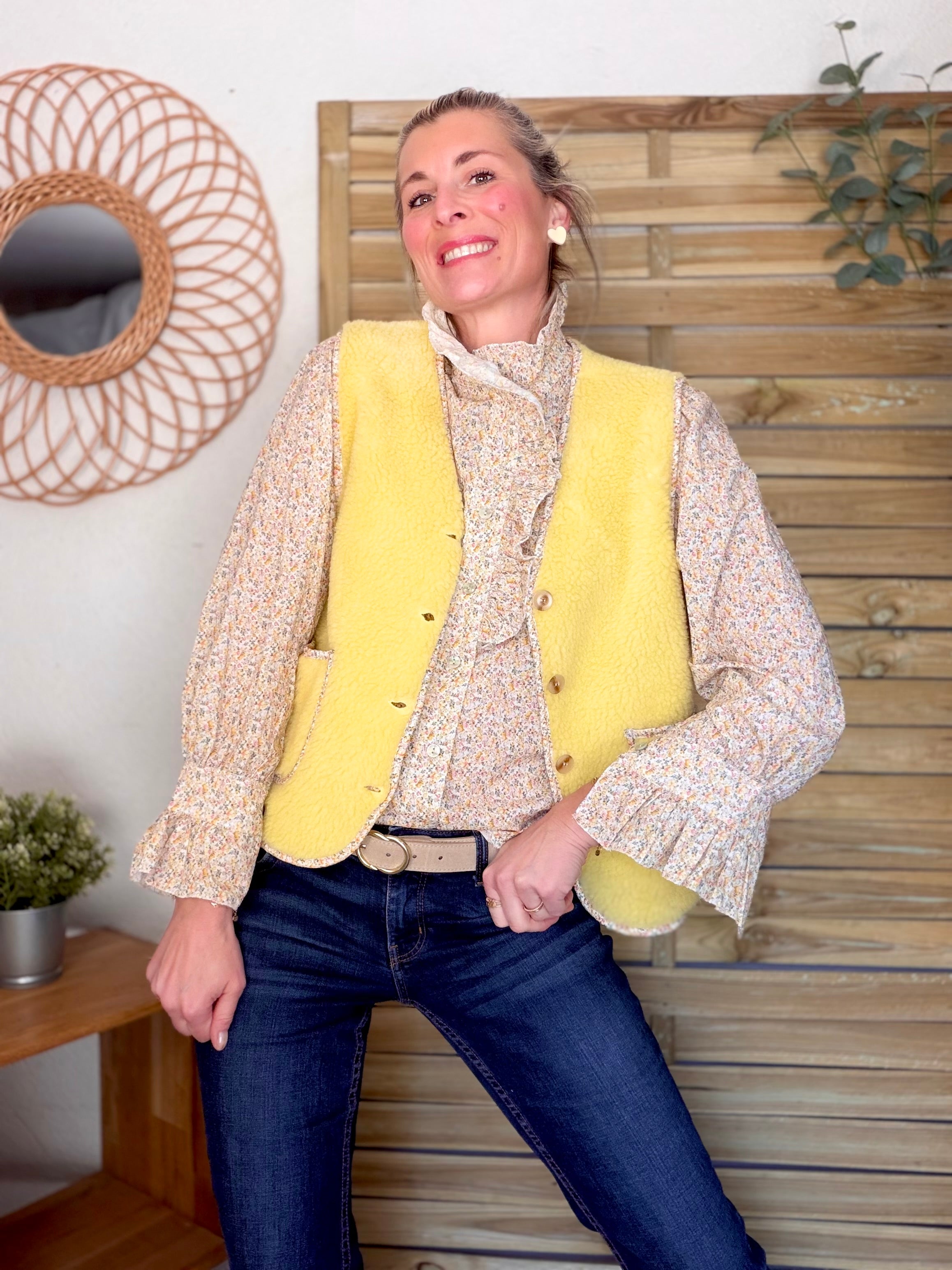 Gilet moumoute sans manche Liberty MARTHE Jaune
