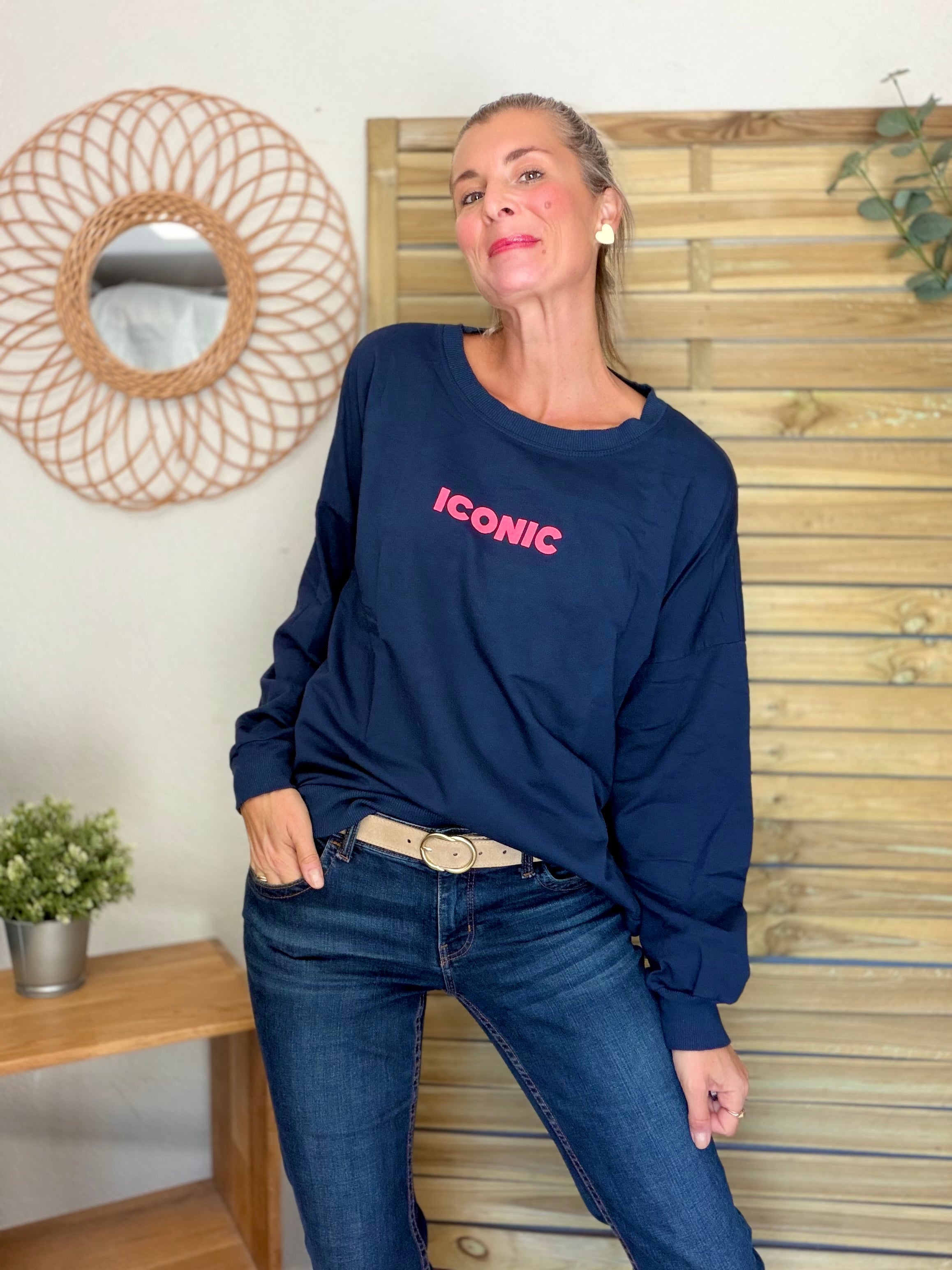 Sweat ICONIC léger 100% coton FAUSTINE Bleu marine (taille 36 à 46)