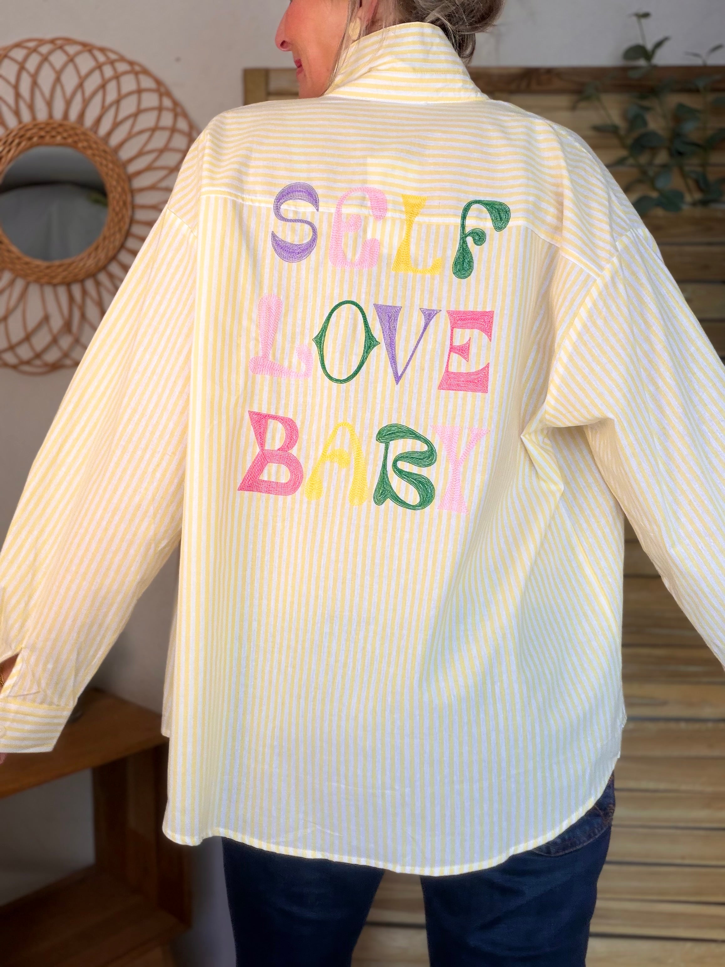 Chemise jaune rayée brodée SELF LOVE BABY - VITA