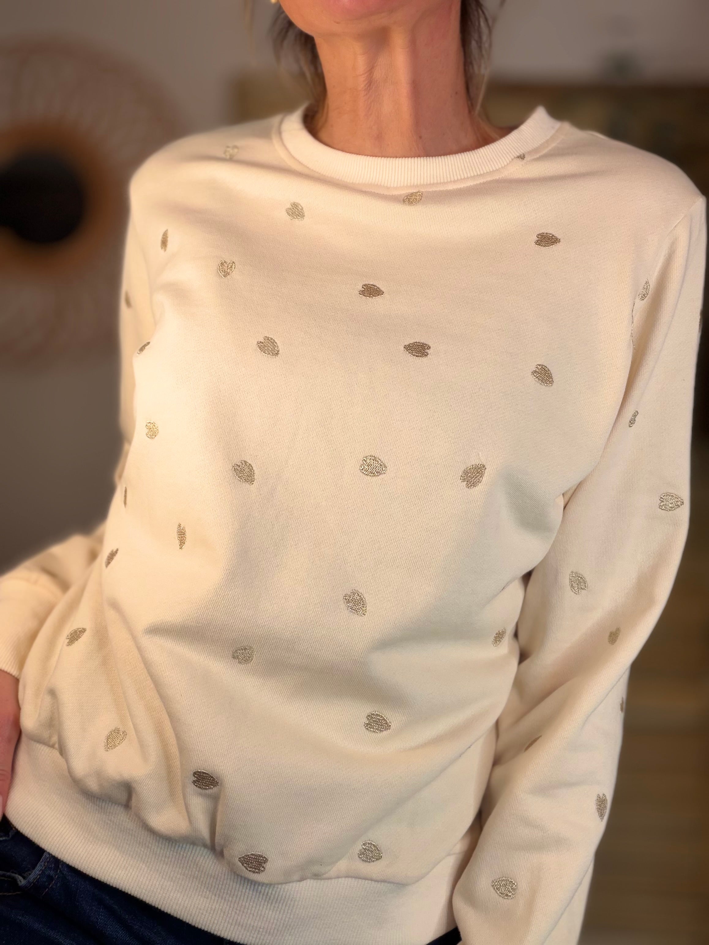 Sweat Beige cœurs dorés brodés 💛 LOUNA