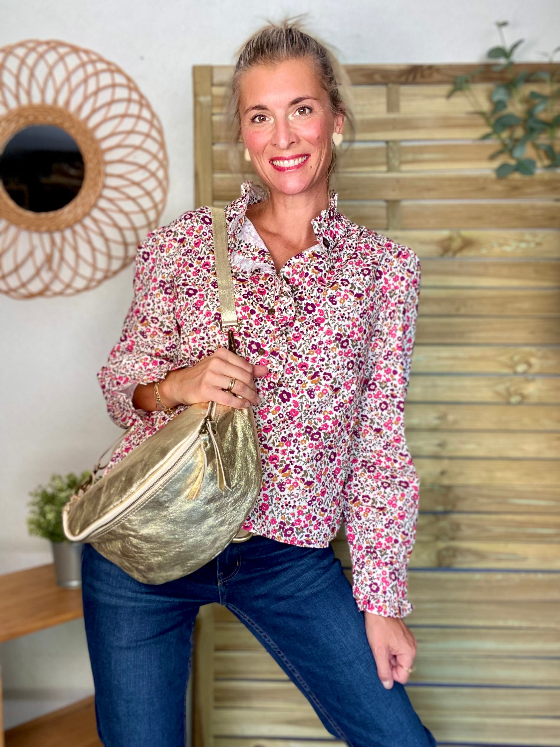 Sac banane XL en cuir - JANE - Doré
