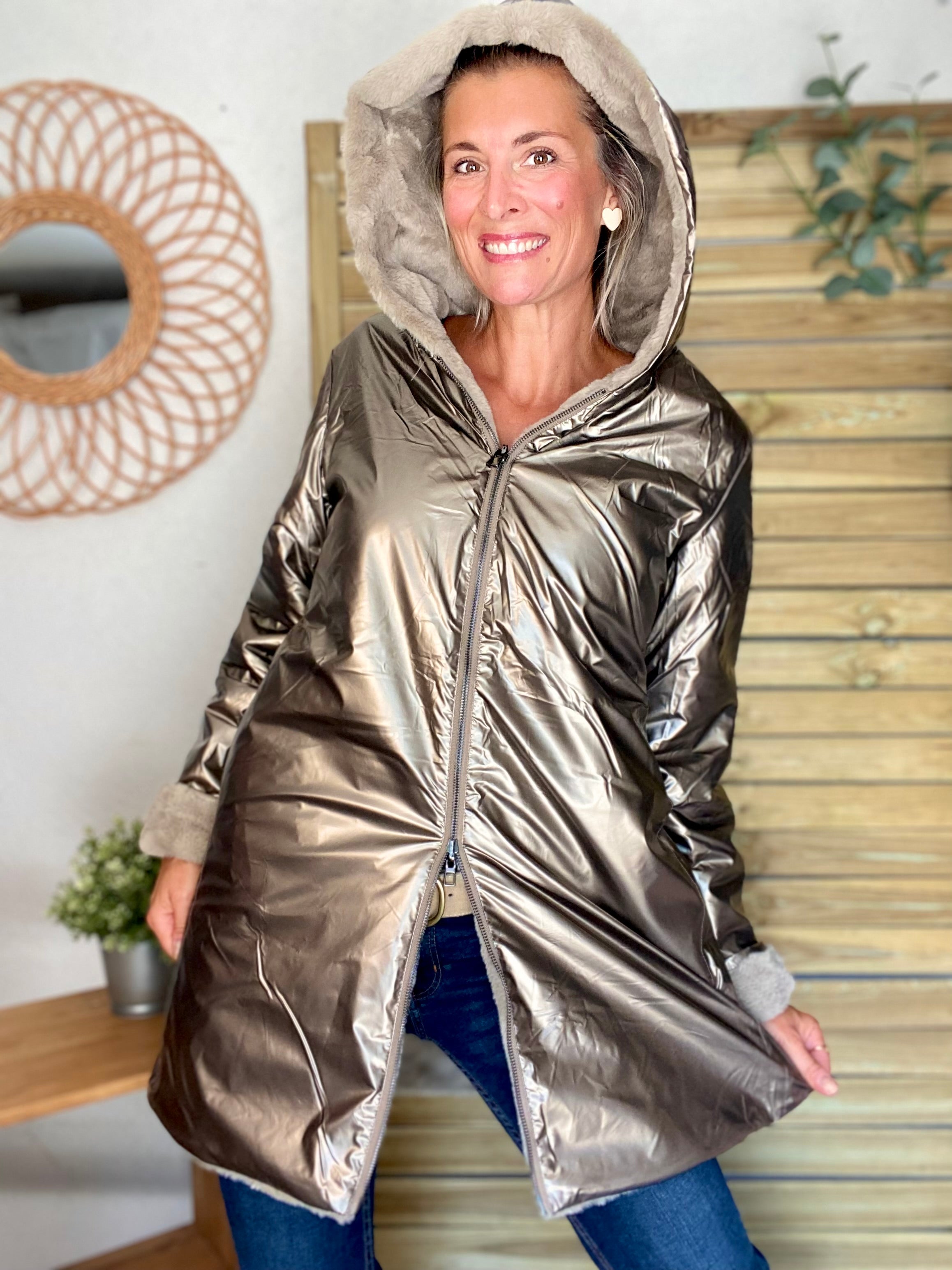 Parka Imperméable réversible fourrée Bronze / Beige ALIX - LAURA JO