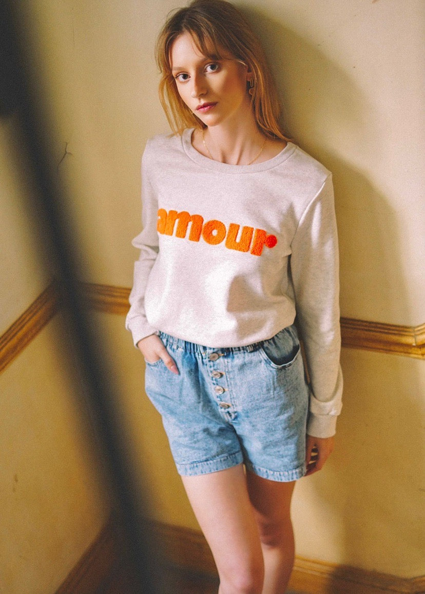 Sweat amour DORIA - Beige chiné / Orange