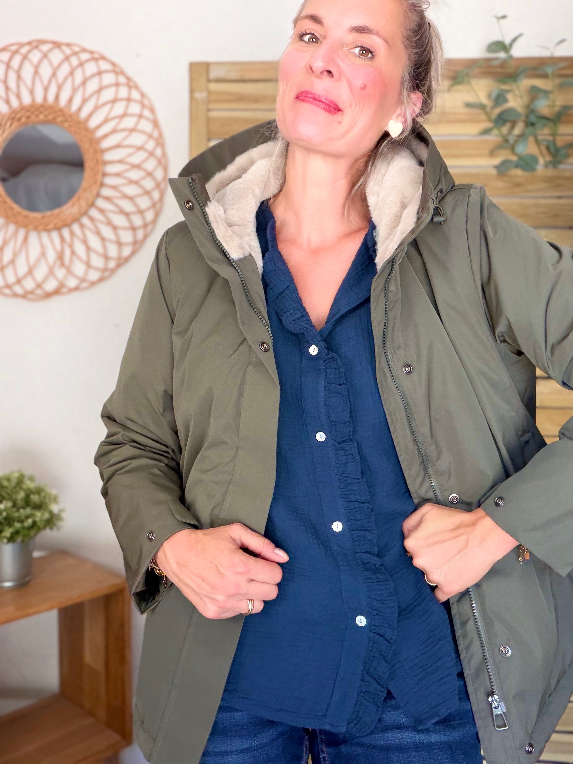 LAURA JO - Parka fourrée imperméable AMBRE MI-LONG - Kaki / Beige