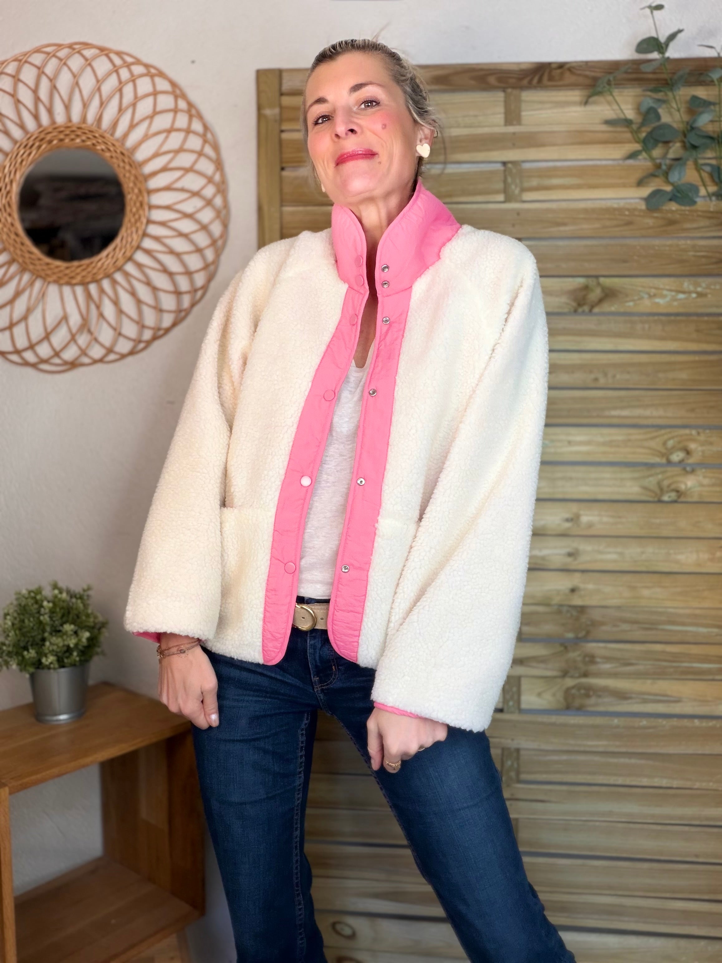 Veste matelassée réversible Sherpa AMÉLIE Rose