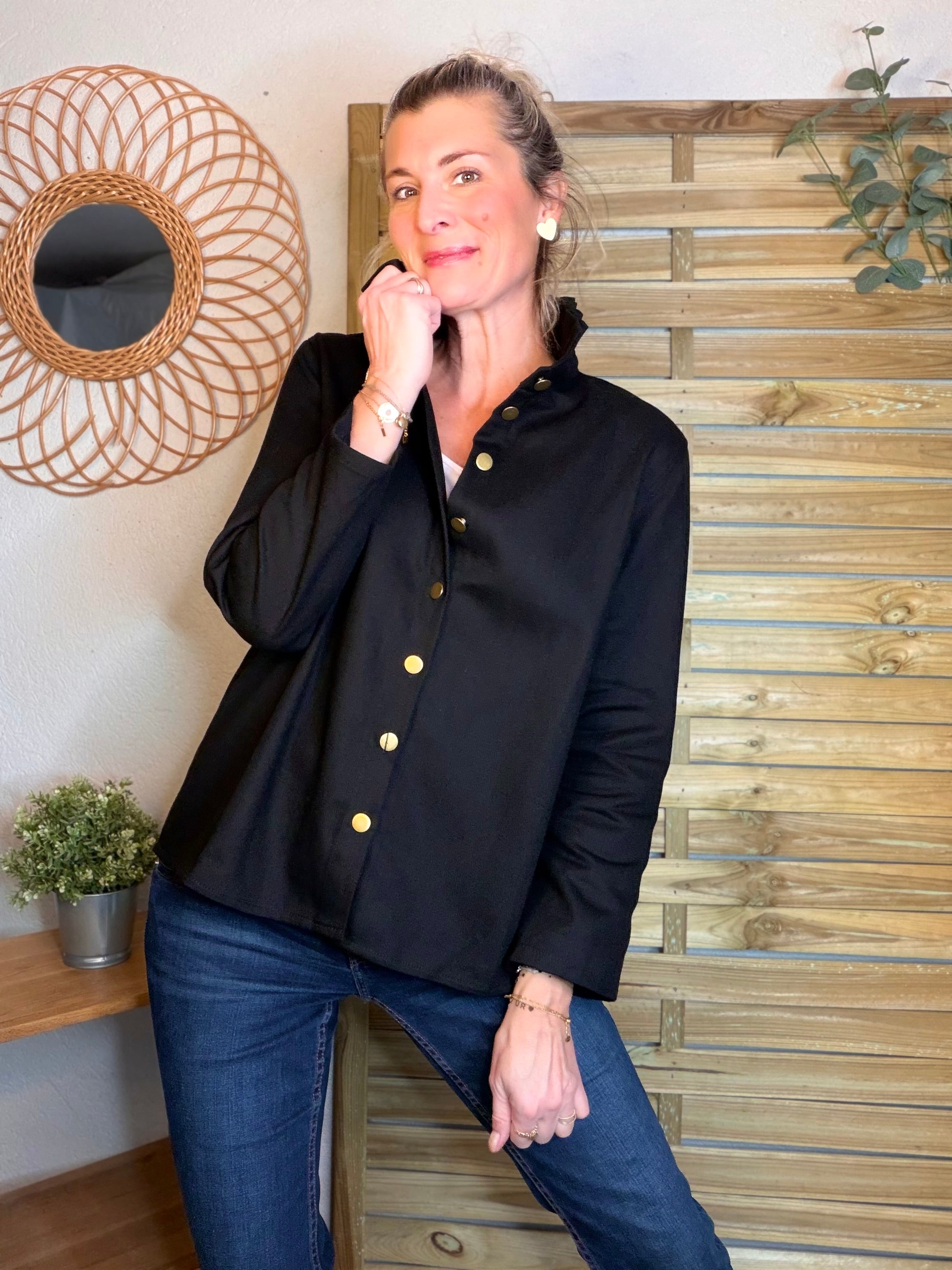 ⚡️ ARRIVAGE - Veste / Chemise en coton, col victorien volanté Beige taupe HILLARY - Noir