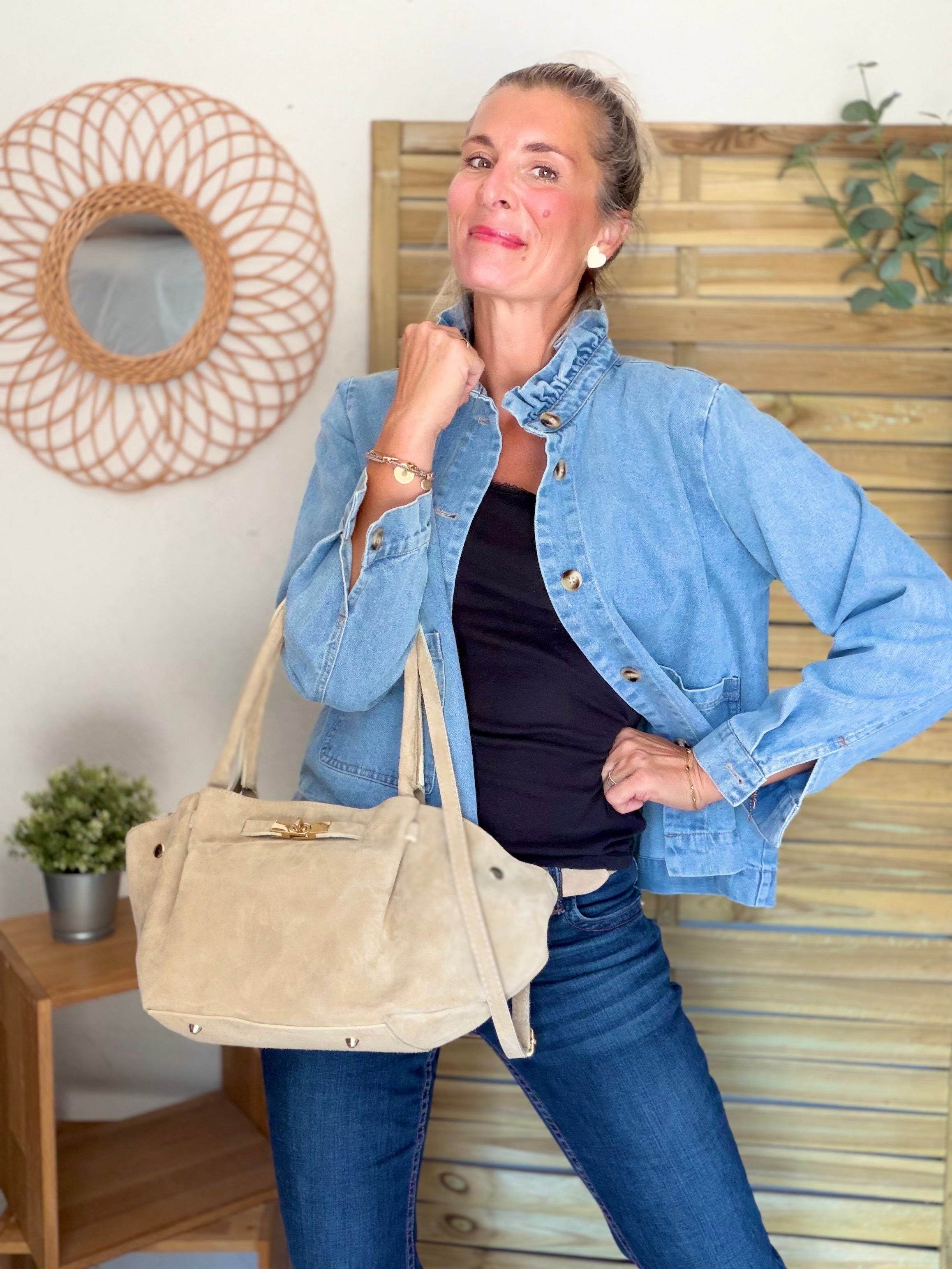 Veste courte légère col volanté JUNON Jean clair