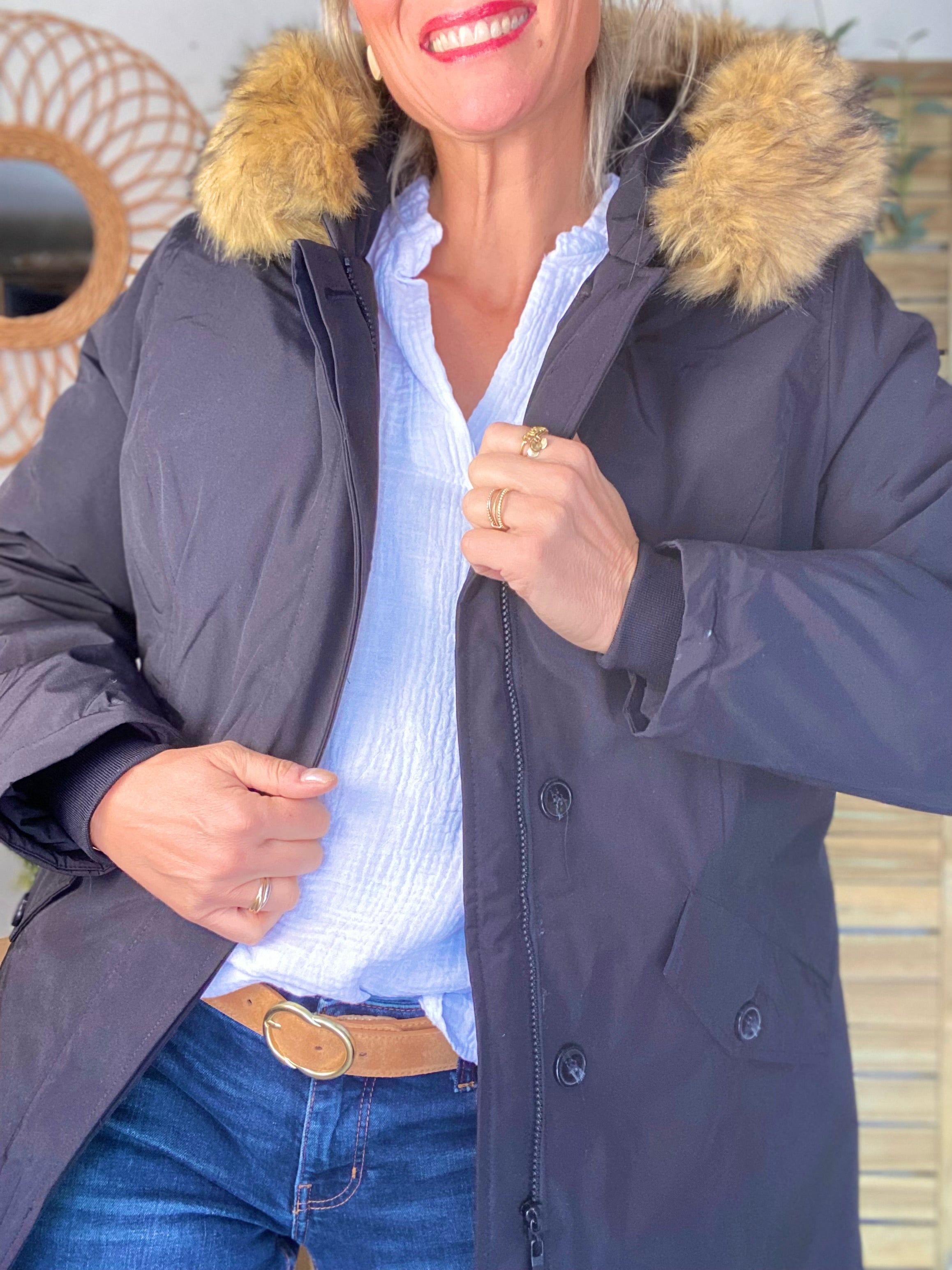 ⚡️ PÉPITES FRIDAY - Parka rembourrée déperlante noir, capuche col fourrure amovible - CHEYENNE