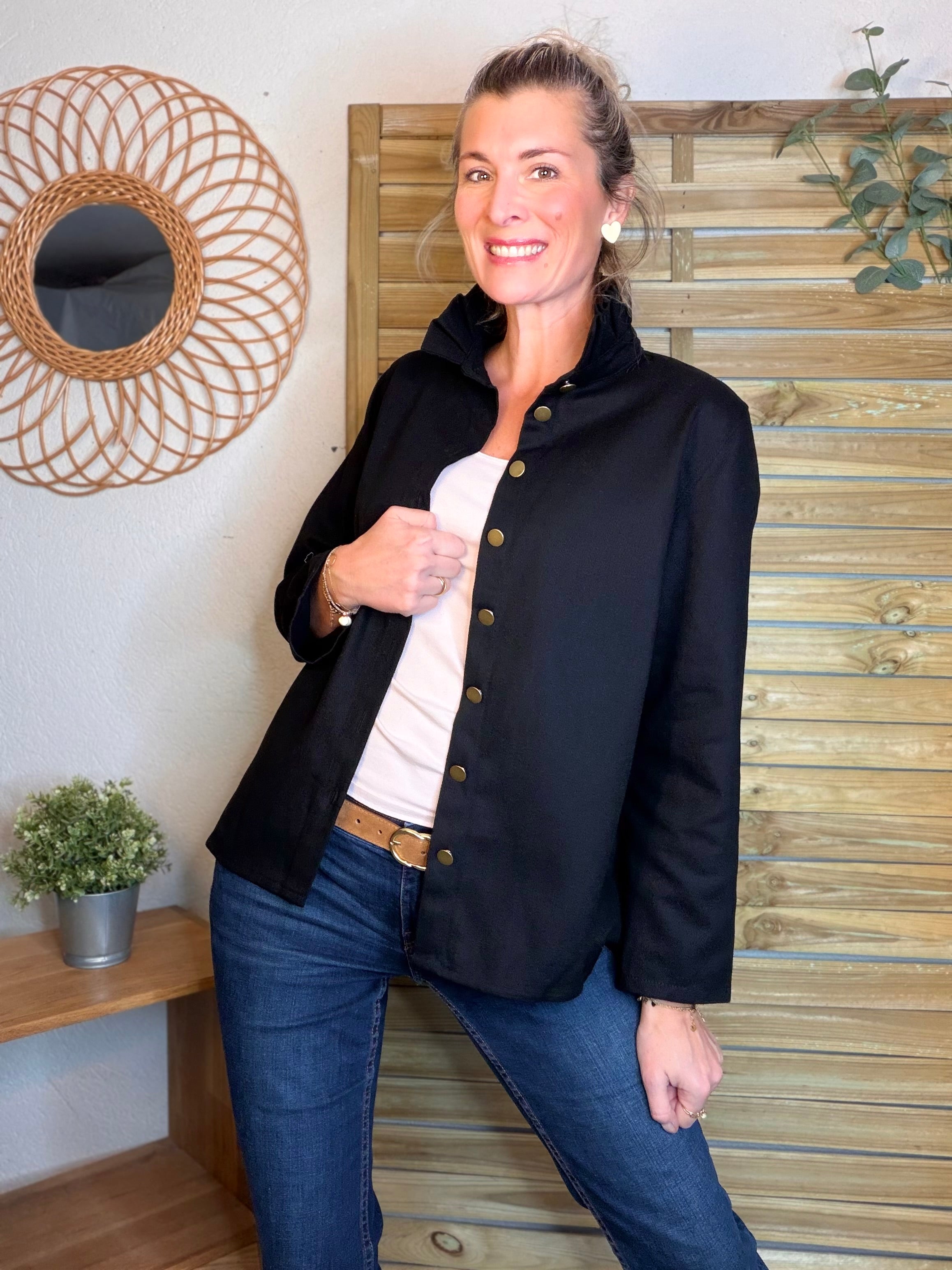 ⚡️ ARRIVAGE - Veste / Chemise en coton, col victorien volanté Beige taupe HILLARY - Noir