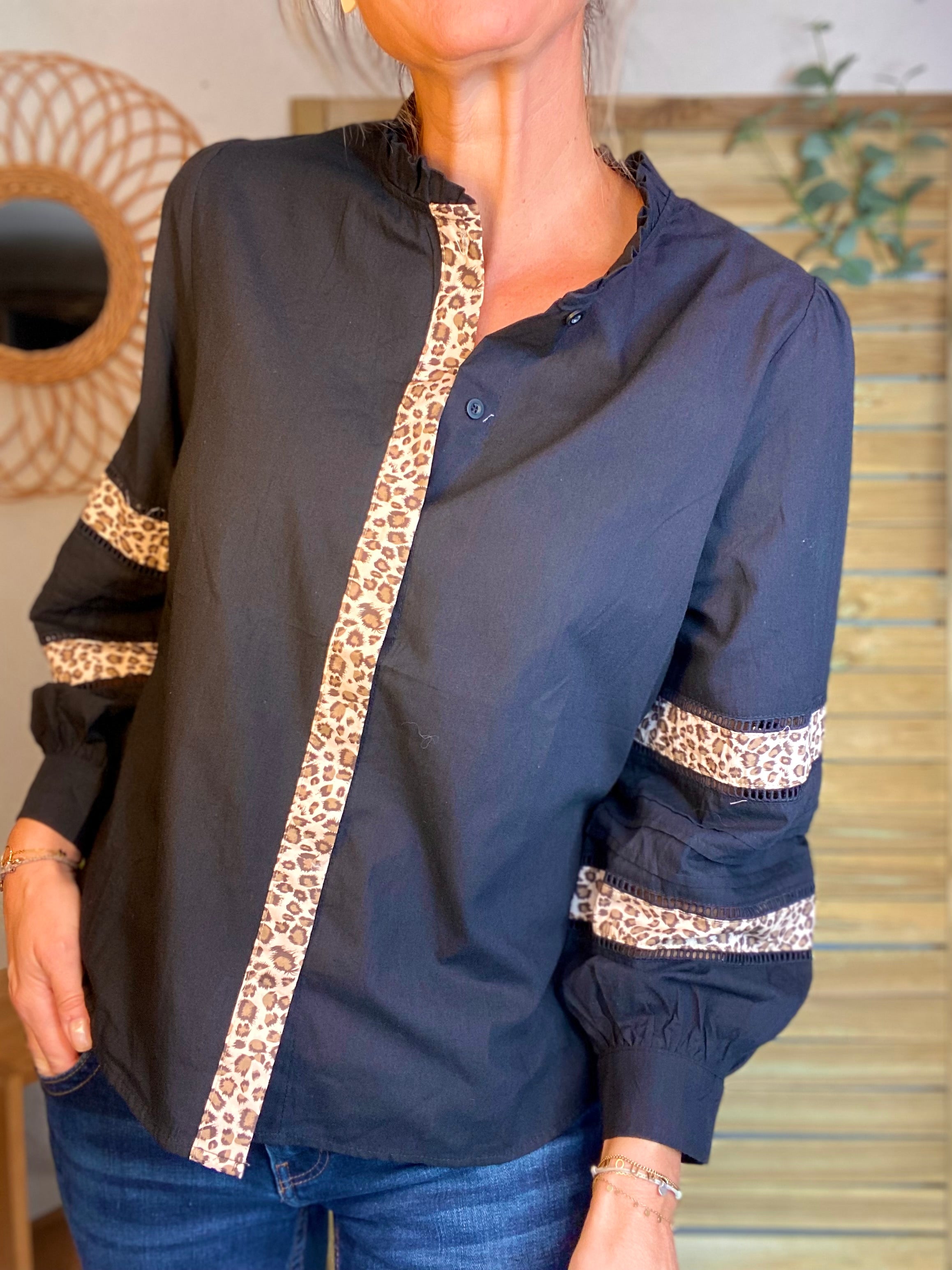 ⚡️ ARRIVAGE - Chemise coton détails Léo 🐆 SCARLETT Noir