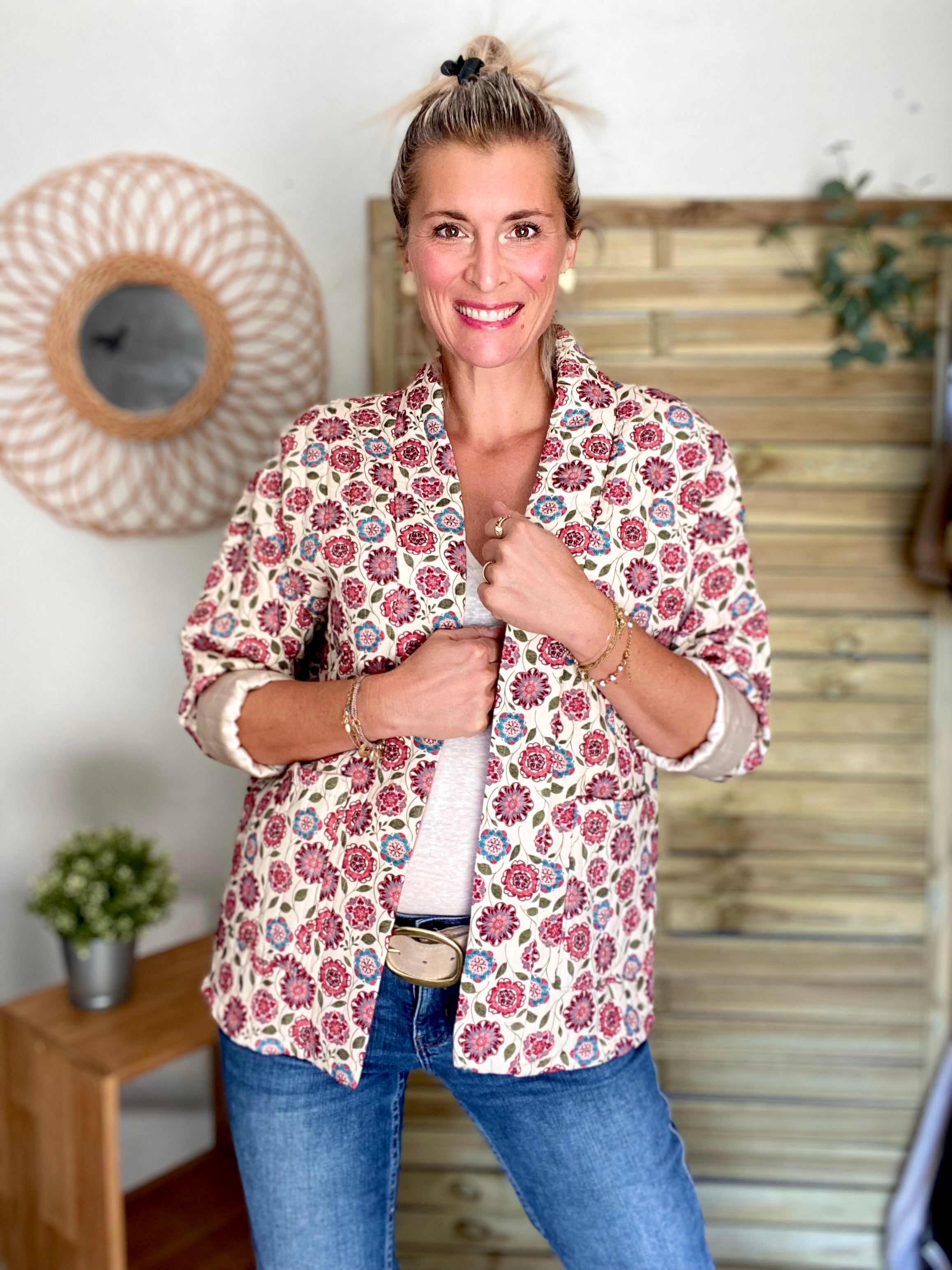 Veste matelassée SUZANNE - imprimé floral rose - taille unique