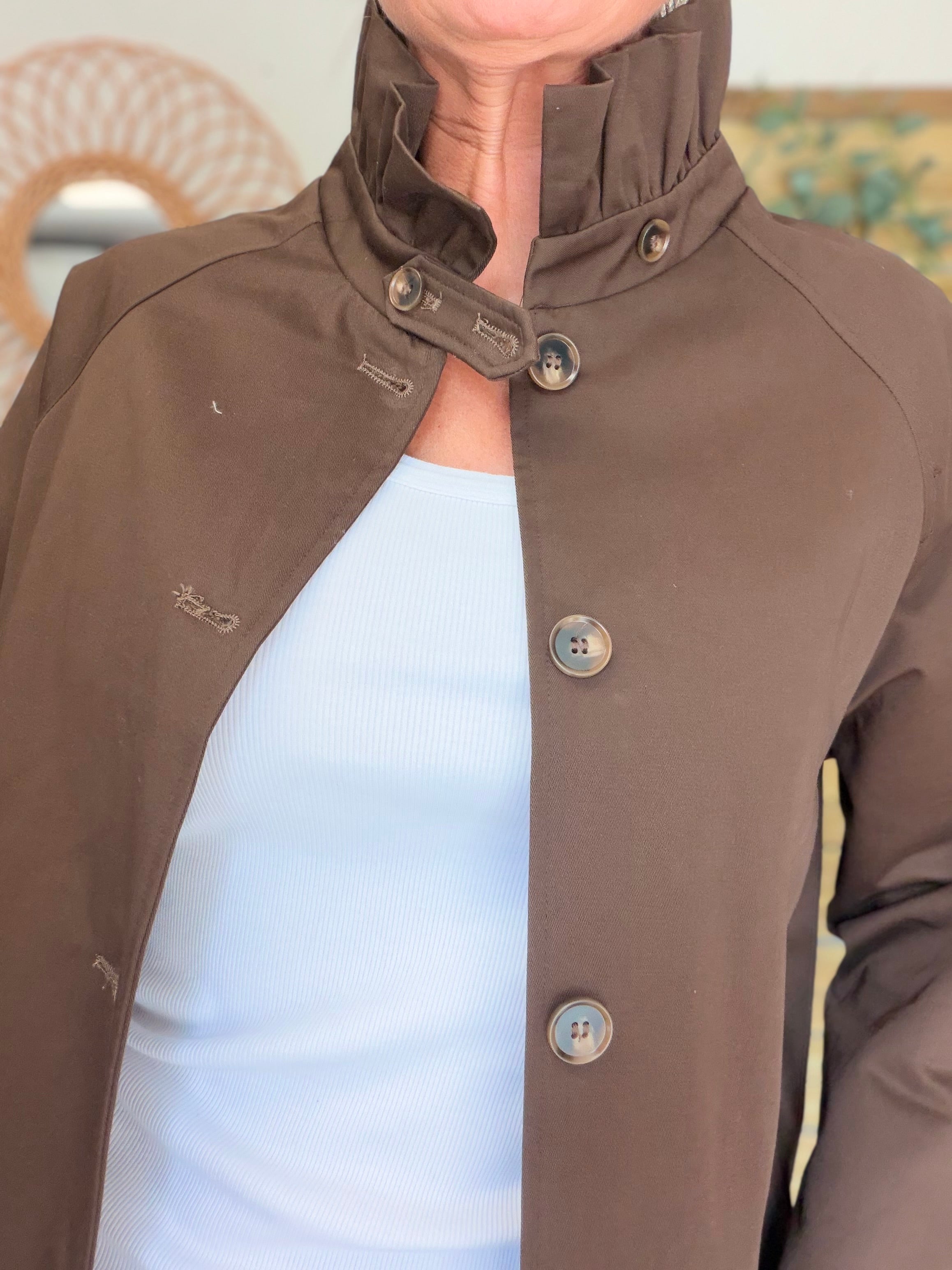 Veste Trench col victorien doublure carreaux - VICTORIA Chocolat