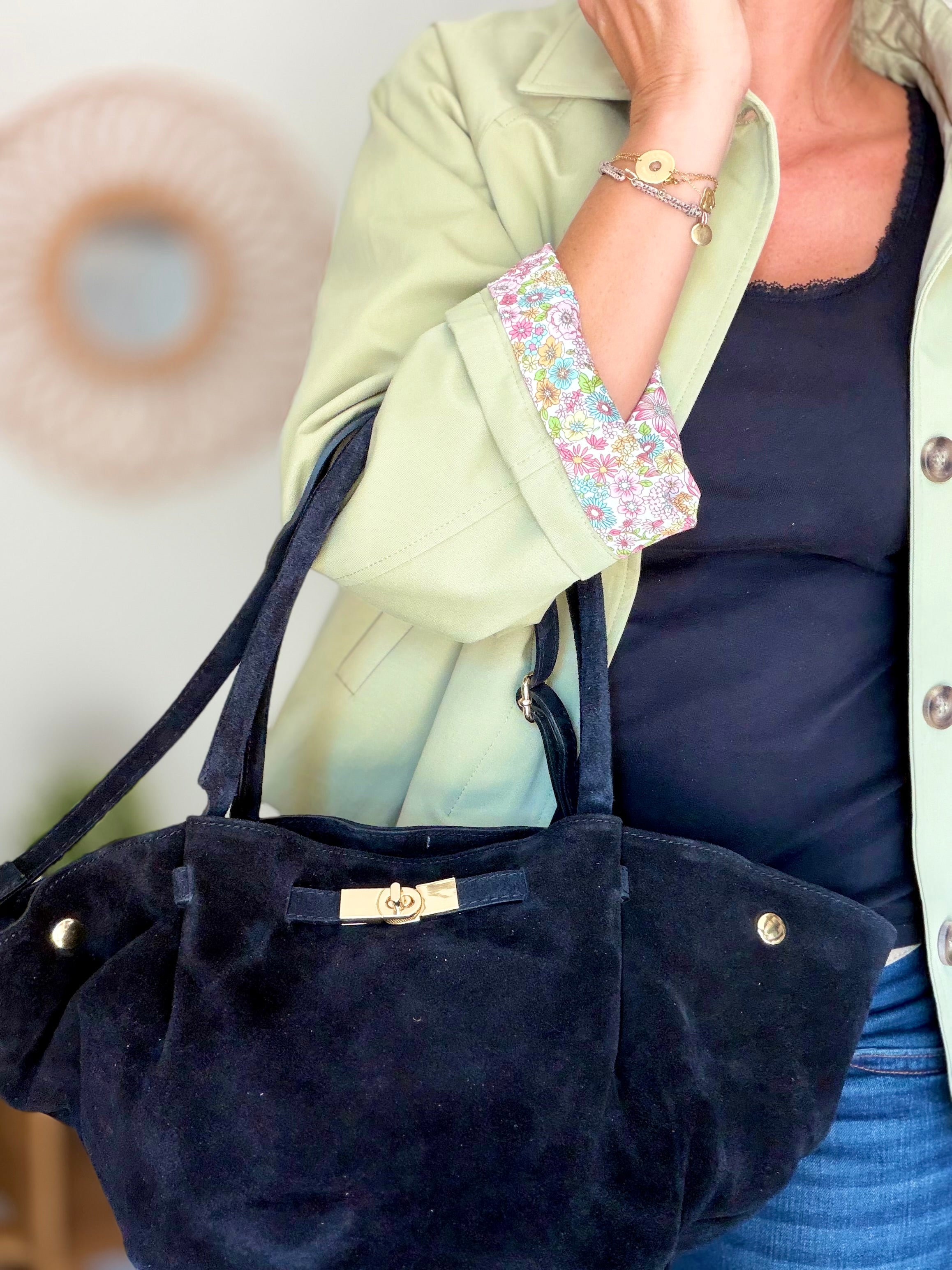 Sac cabas en cuir daim HANA - Noir