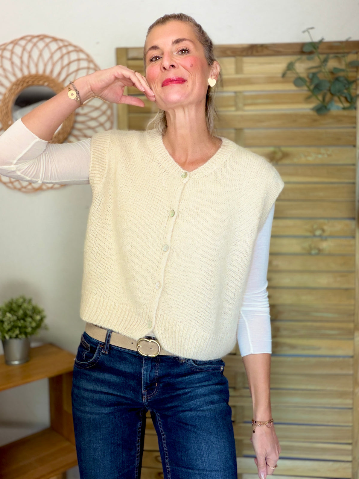 Gilet sans manche en maille laine et mohair AVERY Beige