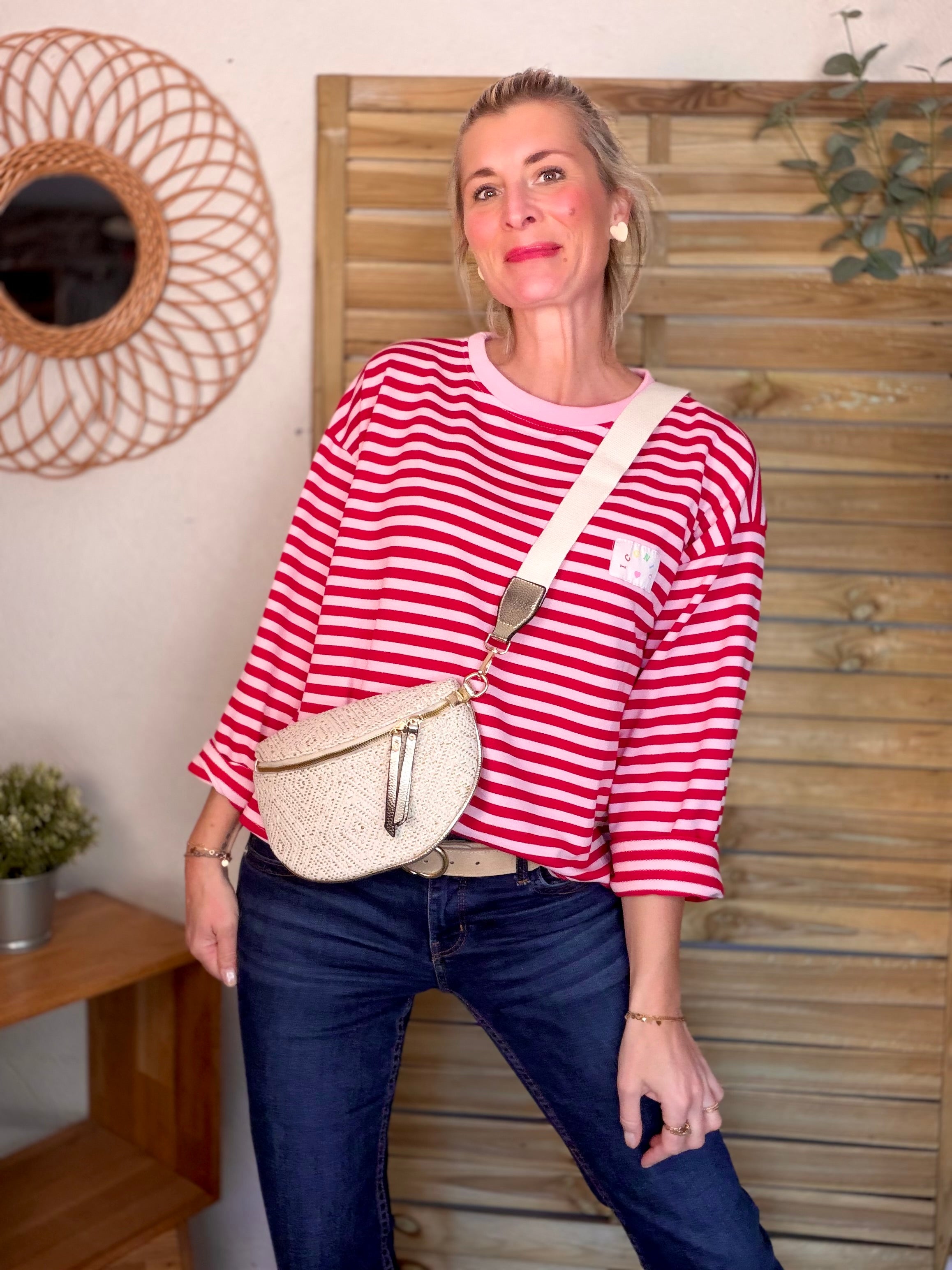 Sac banane tressée beige et doré - FANNY