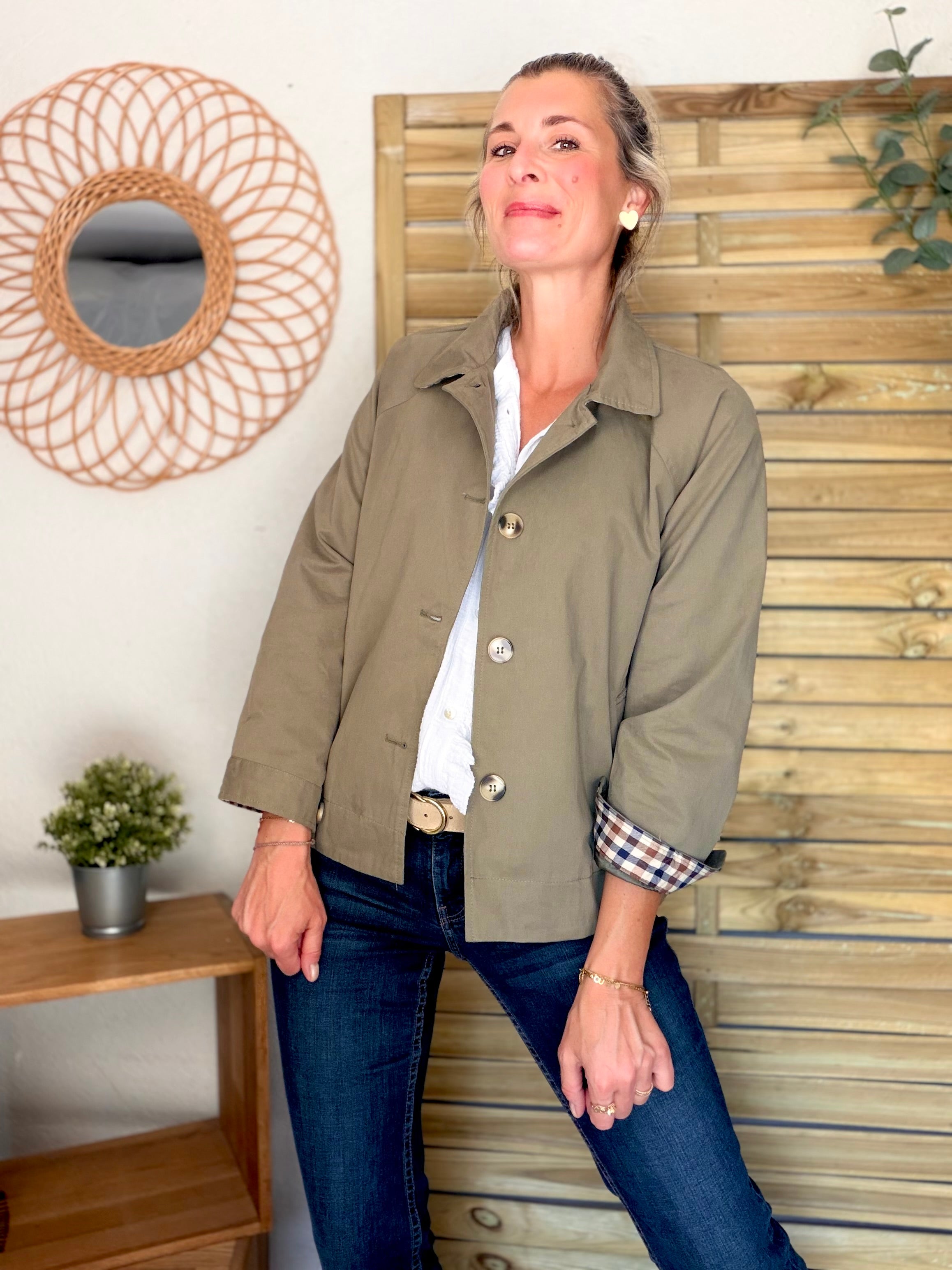 Veste Trench en coton avec carreaux - SOLÈNE Kaki