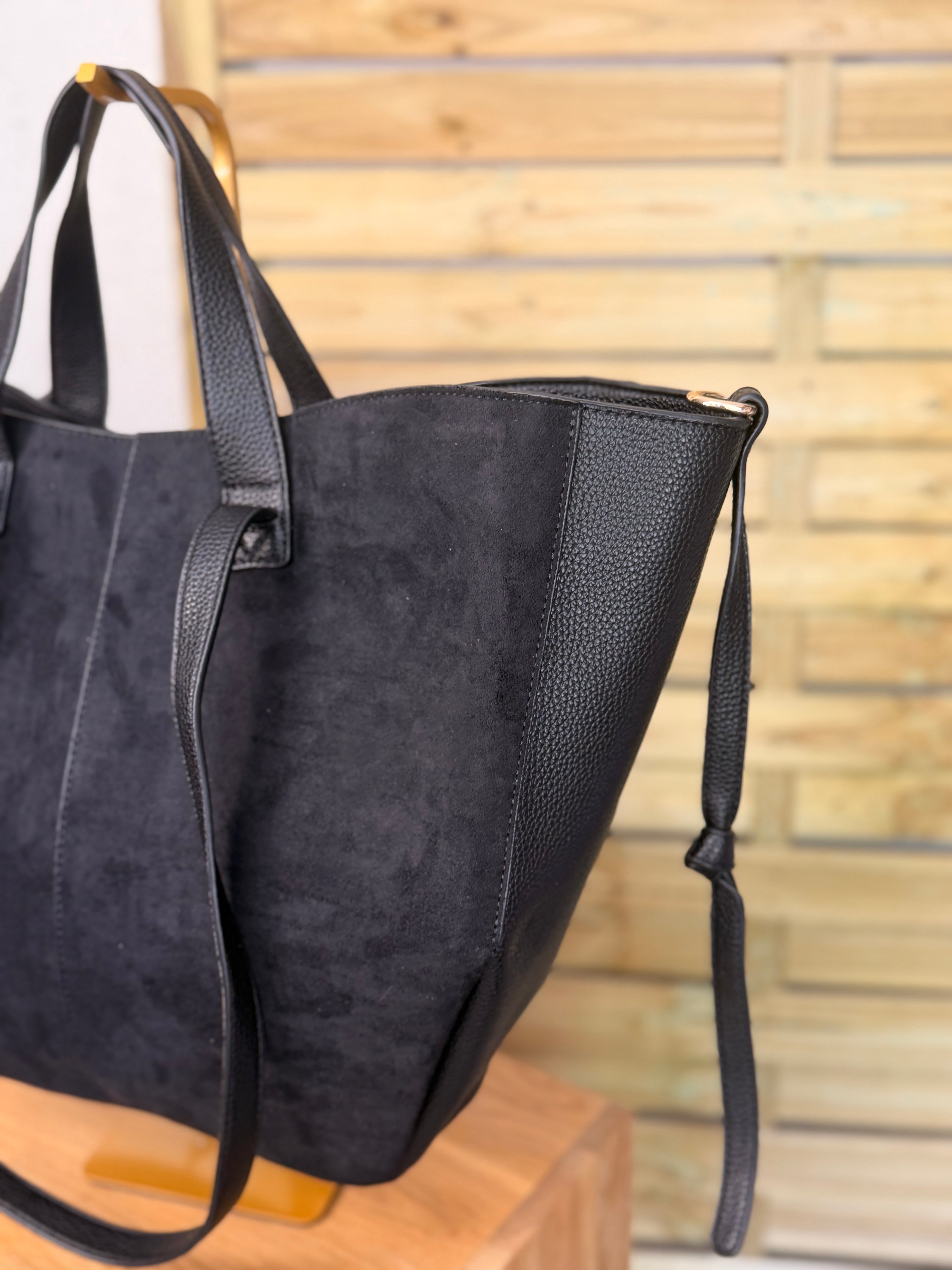 Grand Sac cabas 2 en 1 en simili daim - LAURÈNE Noir