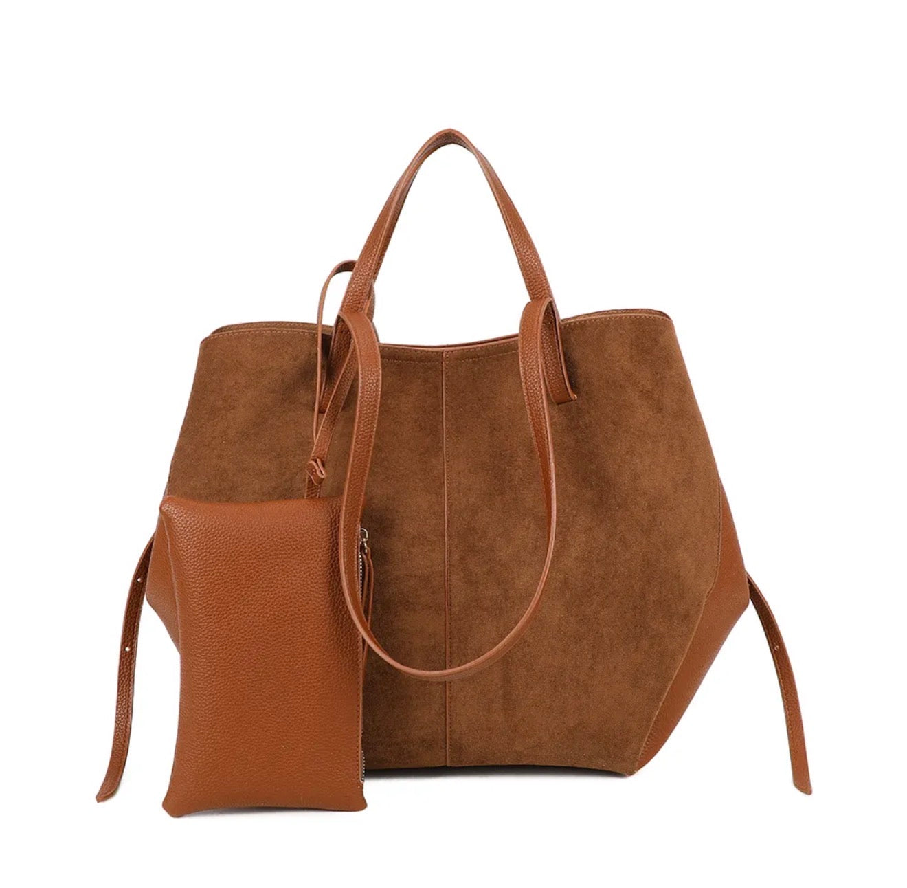 Grand Sac cabas 2 en 1 en simili daim - PAULE Camel
