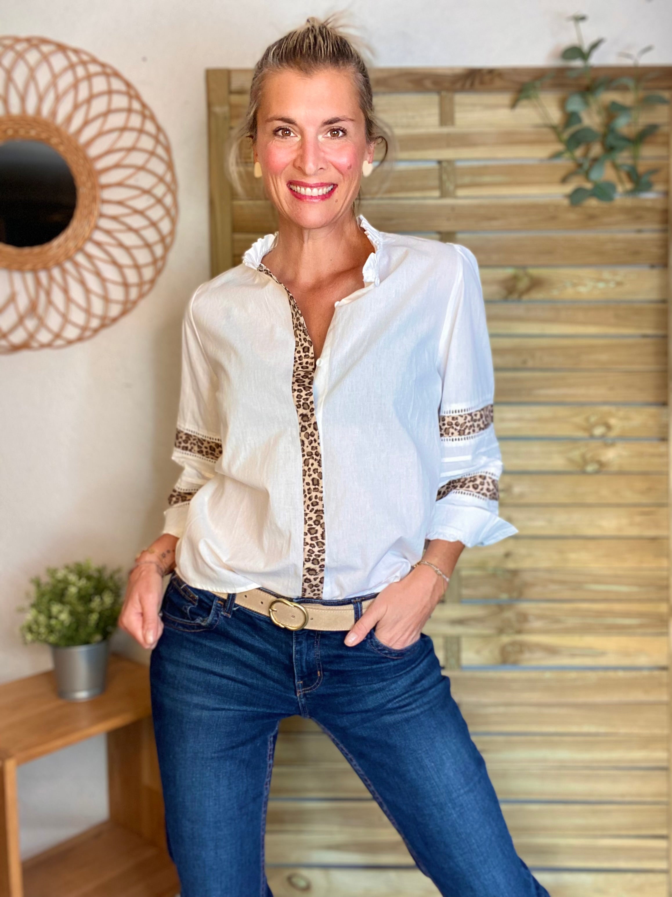 ⚡️ ARRIVAGE - Chemise coton détails Léo 🐆 SCARLETT Blanc