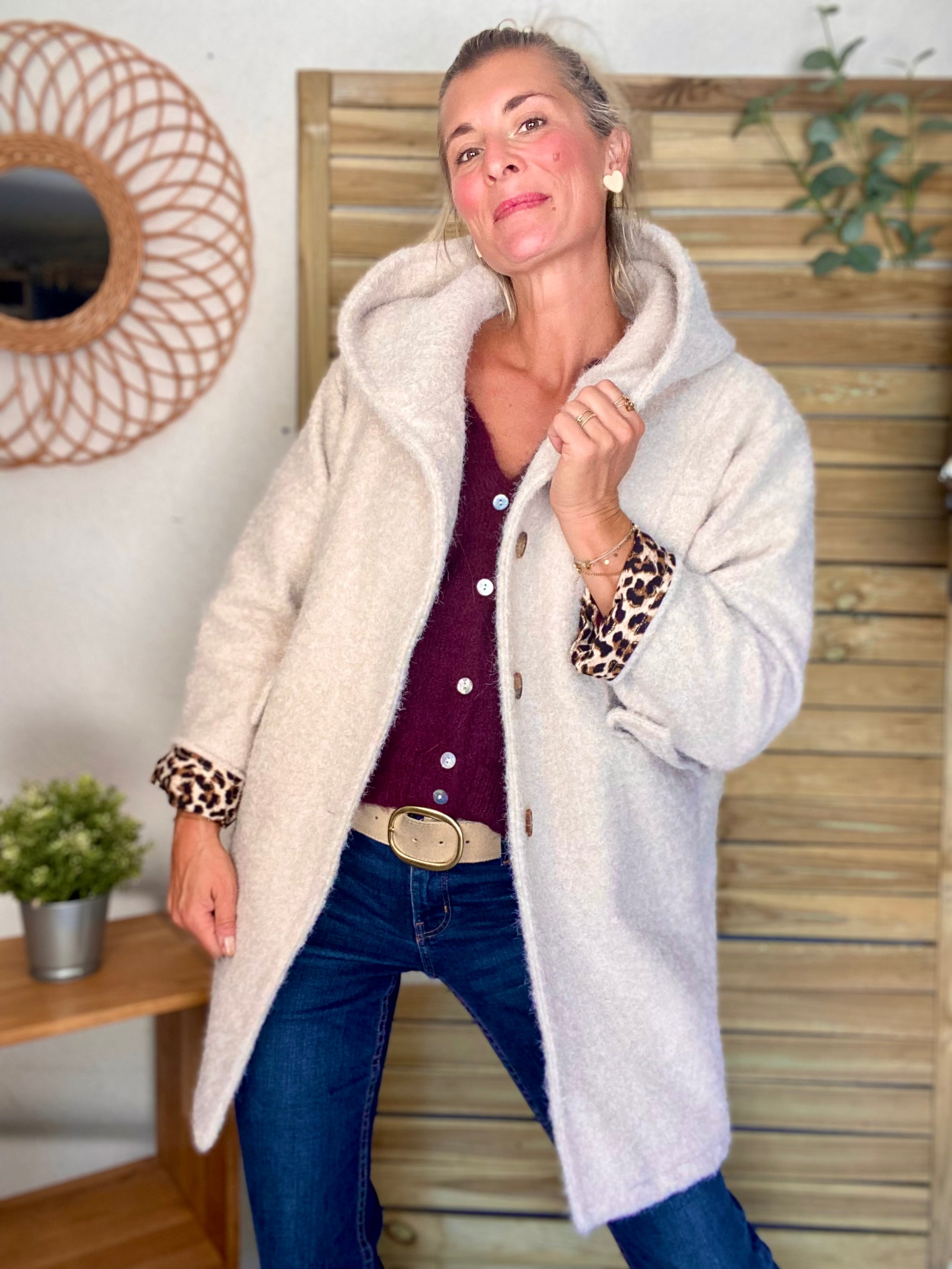 Manteau en laine EUGÉNIE avec détails Léo 🐆 - Crème
