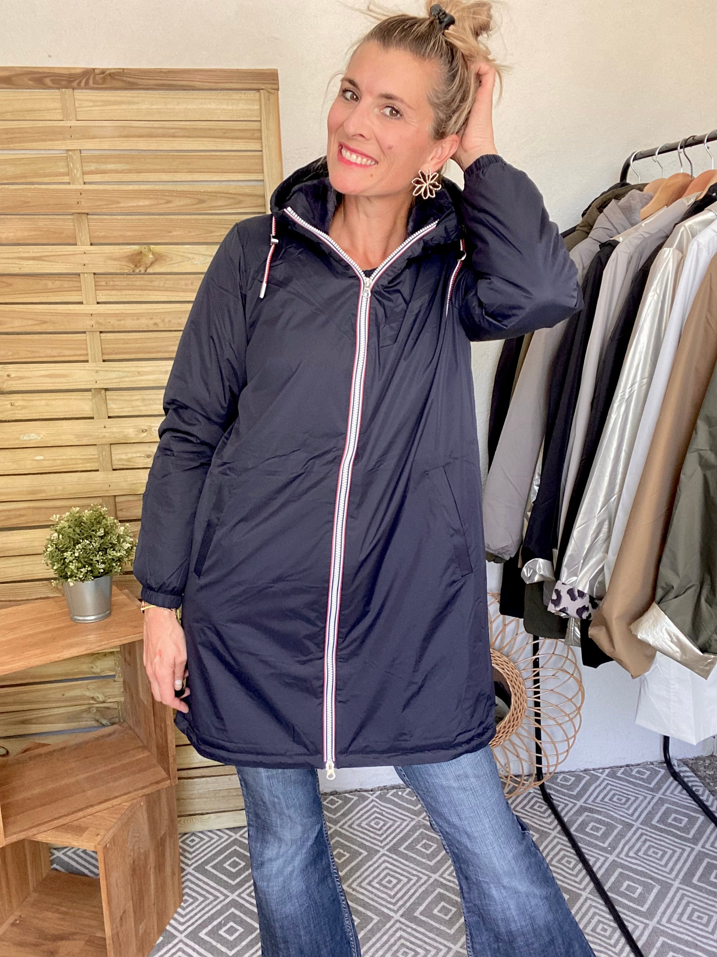 ***PROMO - Tailles 3XL et 4XL - Parka Imperméable THELMA LONG fourrée - Bleu marine - Laura Jo