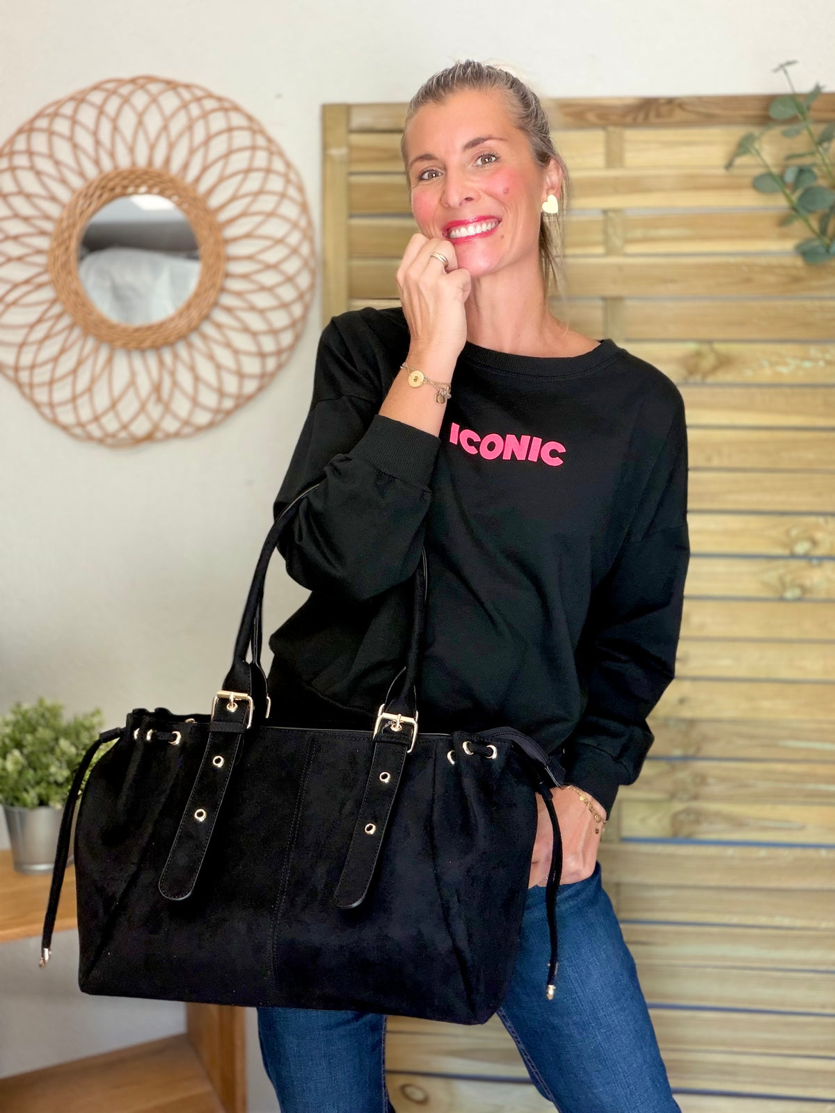 Sac cabas XL simili daim CLÉO Noir