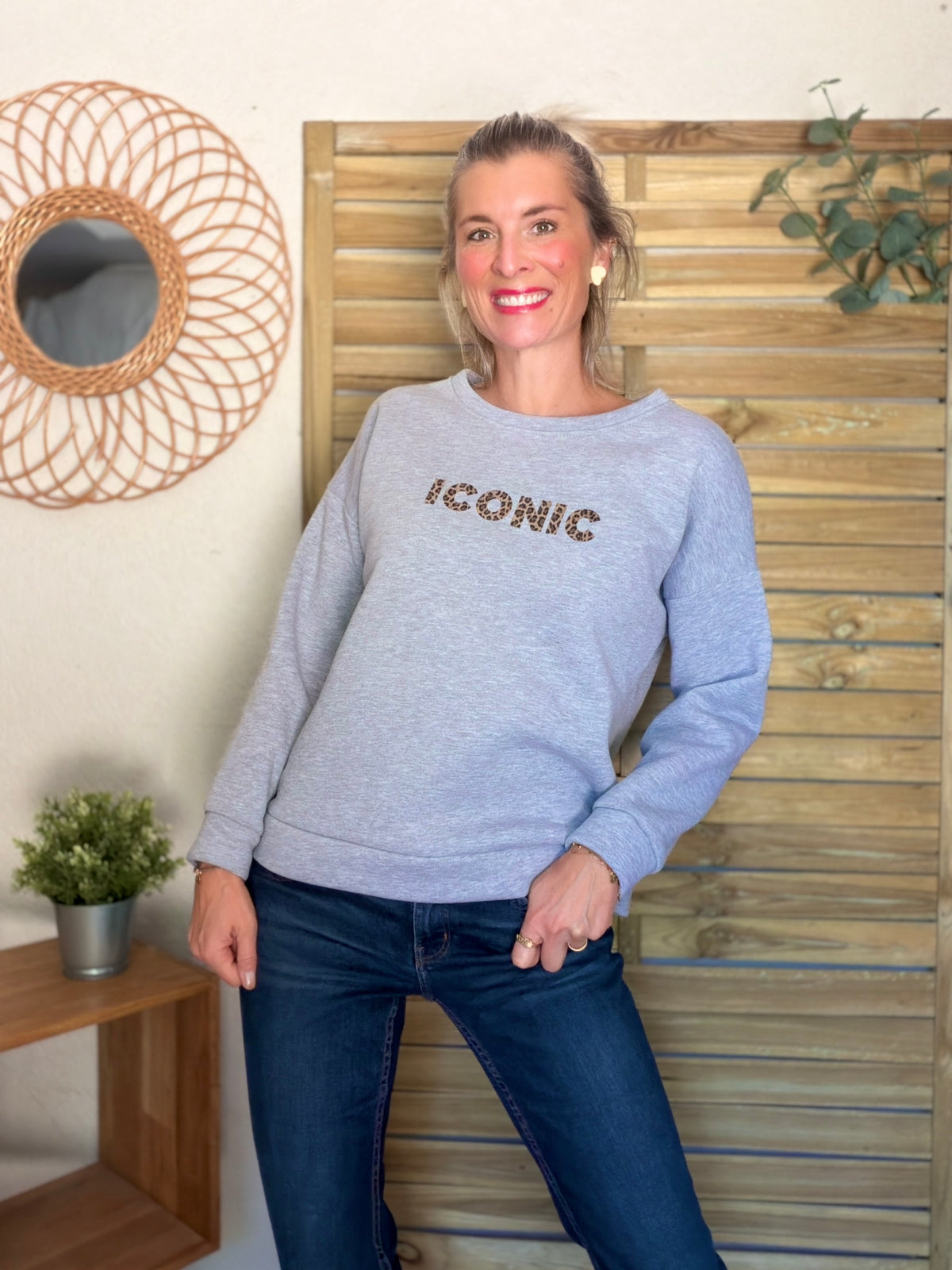 Sweat ICONIC Léo molleton ISALINE - Gris