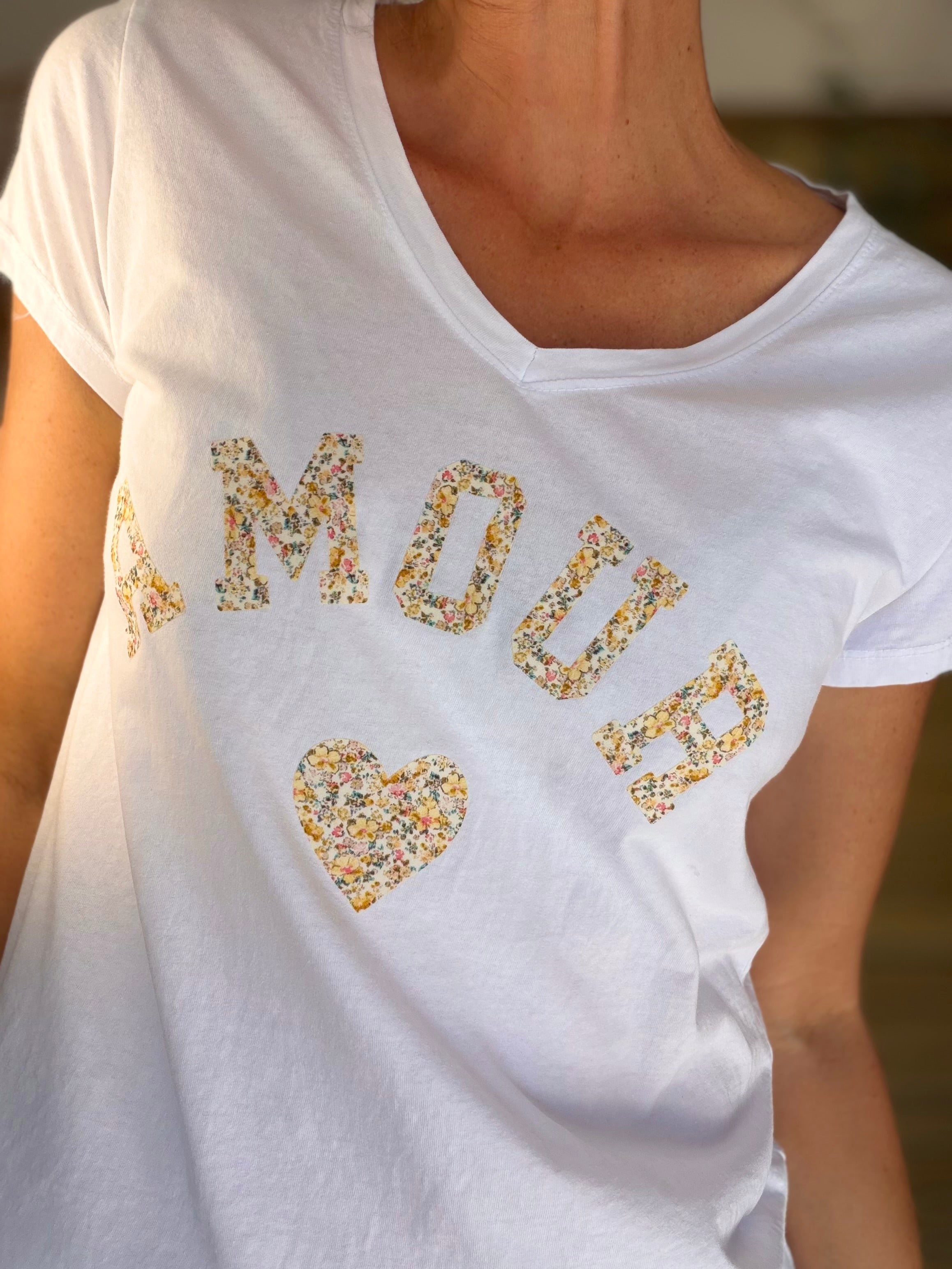 Tee shirt AMOUR Liberty VERA - Blanc/Jaune