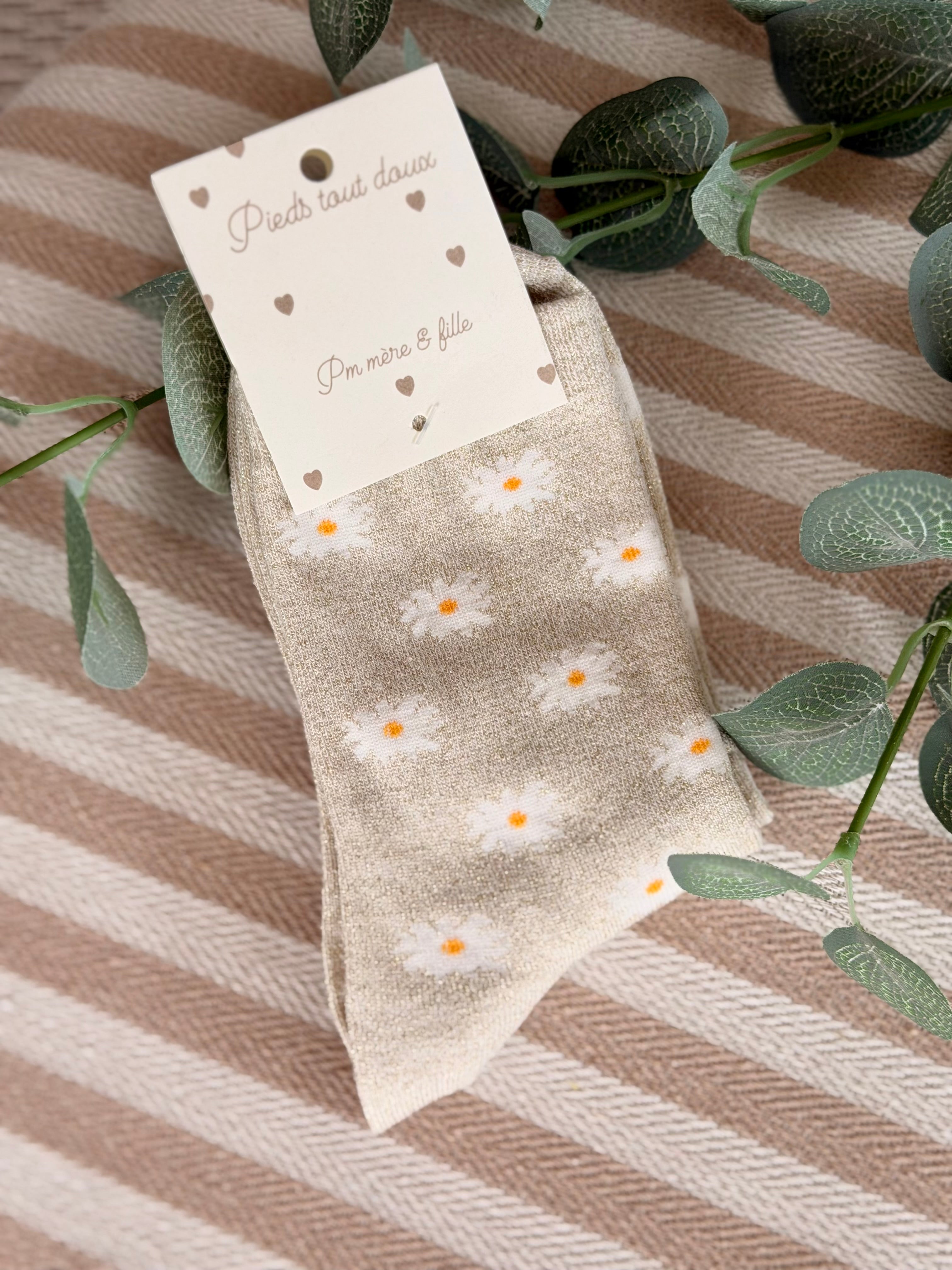 Chaussettes scintillantes glitter ZIA - Cerise 🍒 / Pâquerettes 🌼