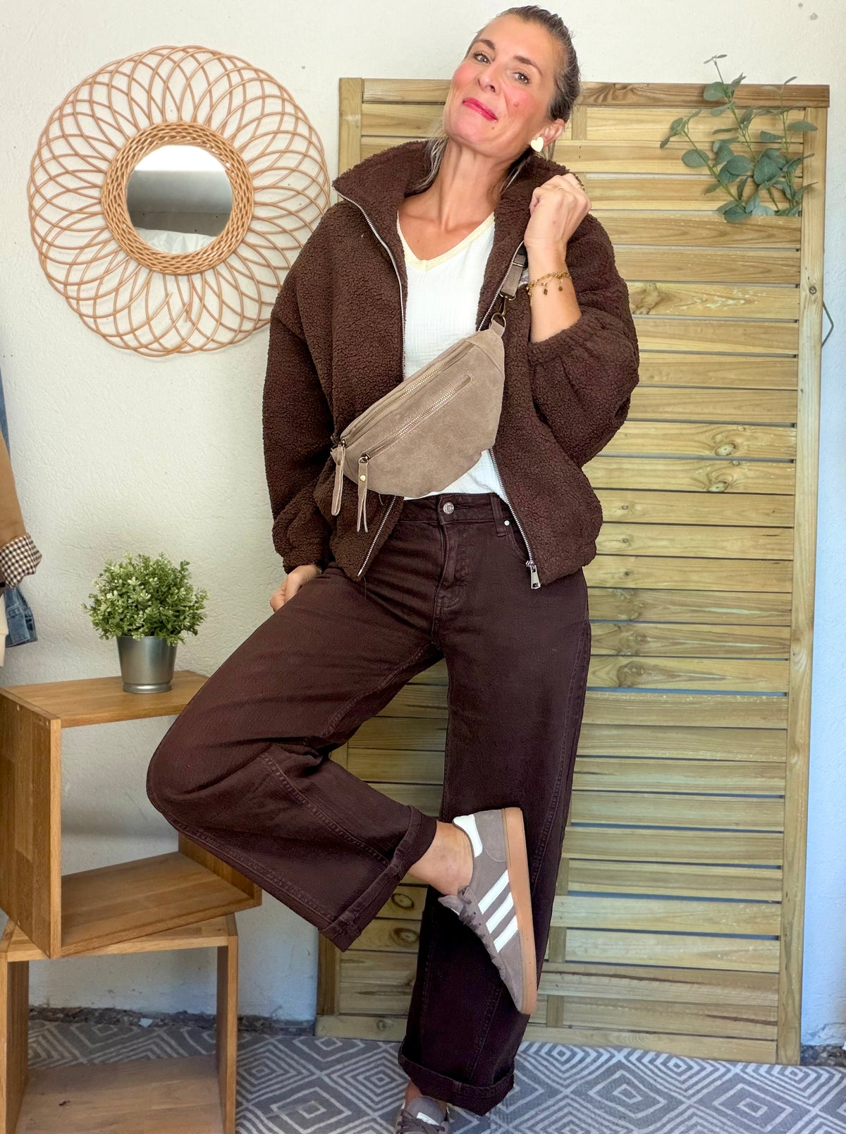 Pantalon Jean coupe barrel LÉON Chocolat