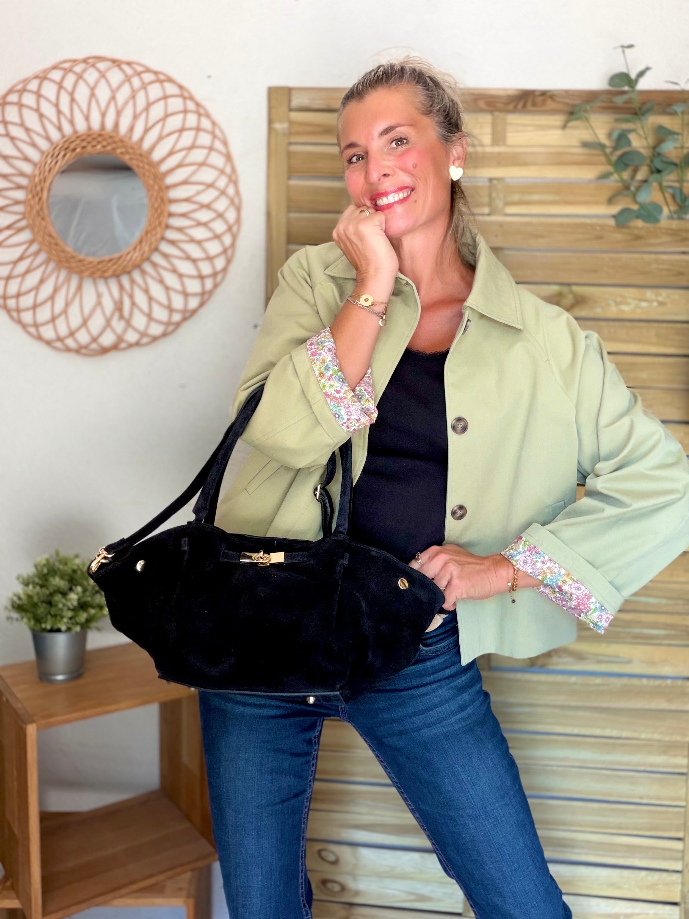 Sac cabas en cuir daim HANA - Noir